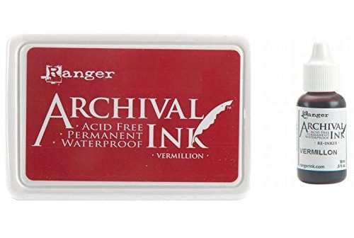 Ranger Archival Vermillion Red Permanent Dye Ink Stamp Pad & Refill - Ideal for Scrapbooking, Card Making & DIY Crafts