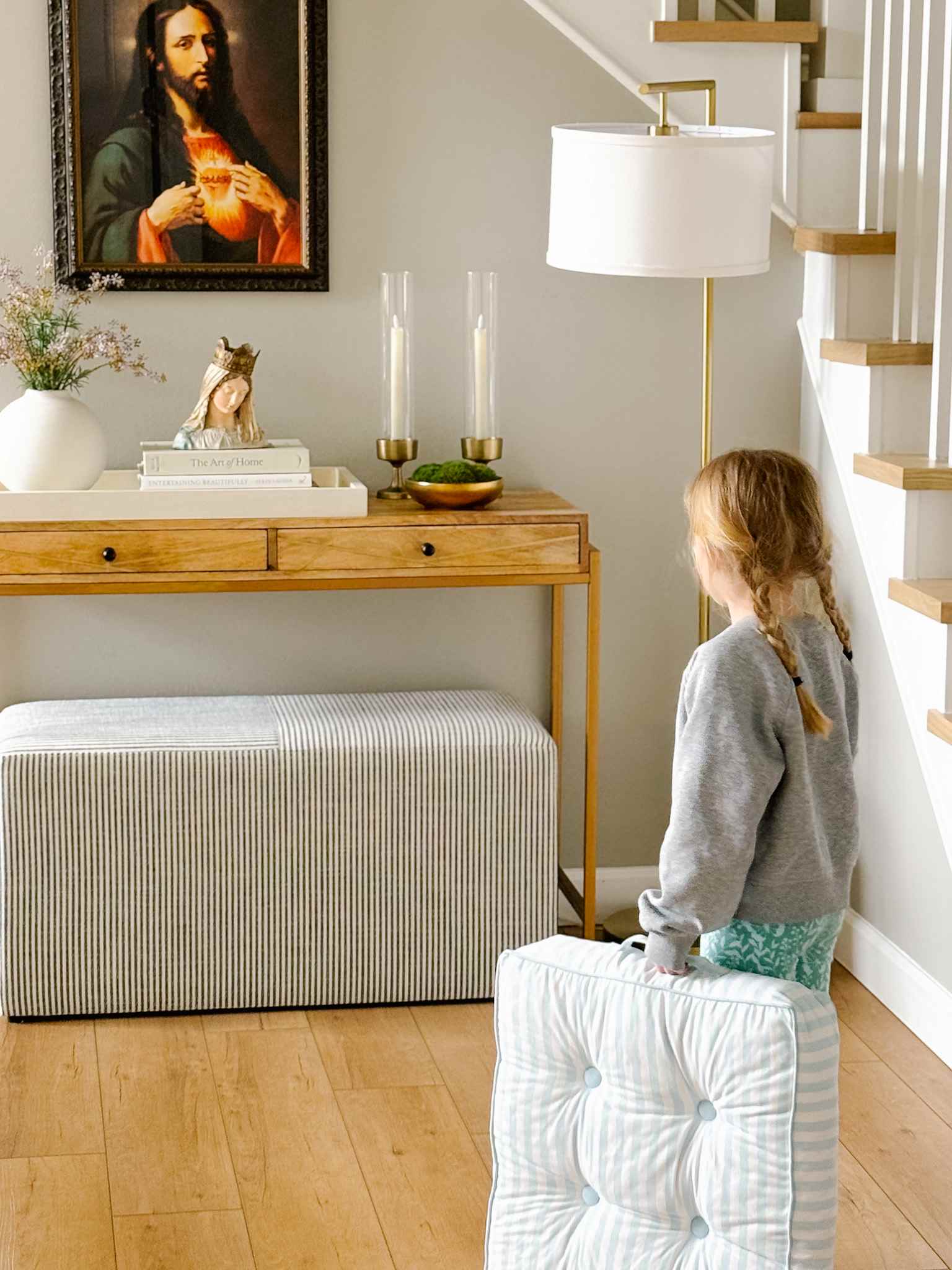 Kids Prayer Kneeler - Sky Blue Stripe Design for Comfortable Worship | Perfect for Church, Home & Sunday School Devotions