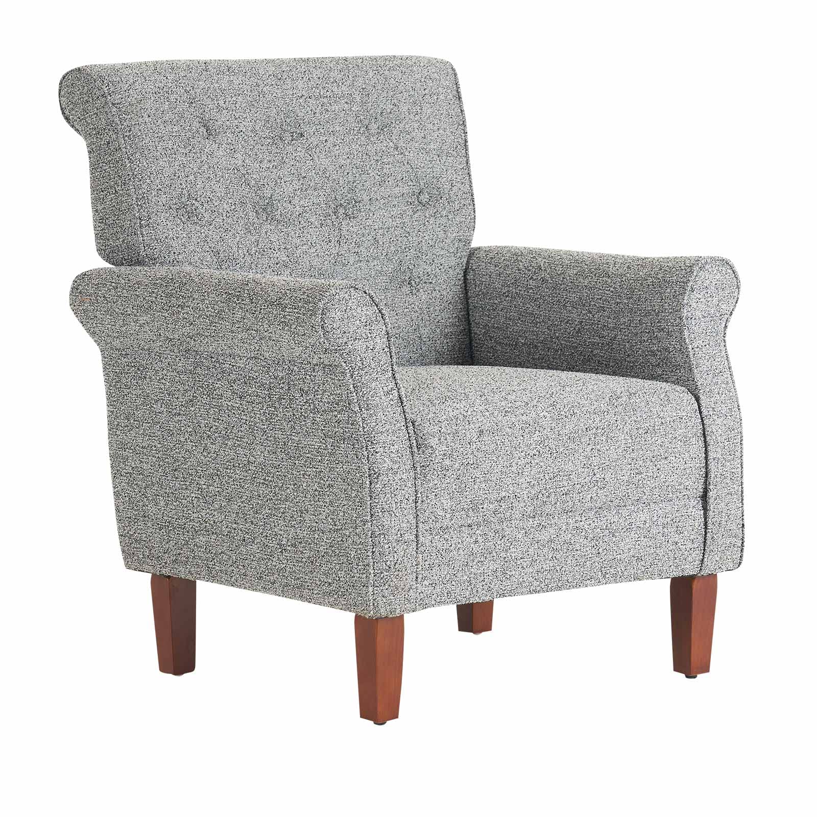 Mid-Century Modern Accent Chair - Upholstered Chenille Fabric Armchair with Wooden Legs for Living Room, Bedroom, Office & Waiting Room - Comfortable Reading Chair in Black & White - Perfect for Relaxing, Working & Home Decor