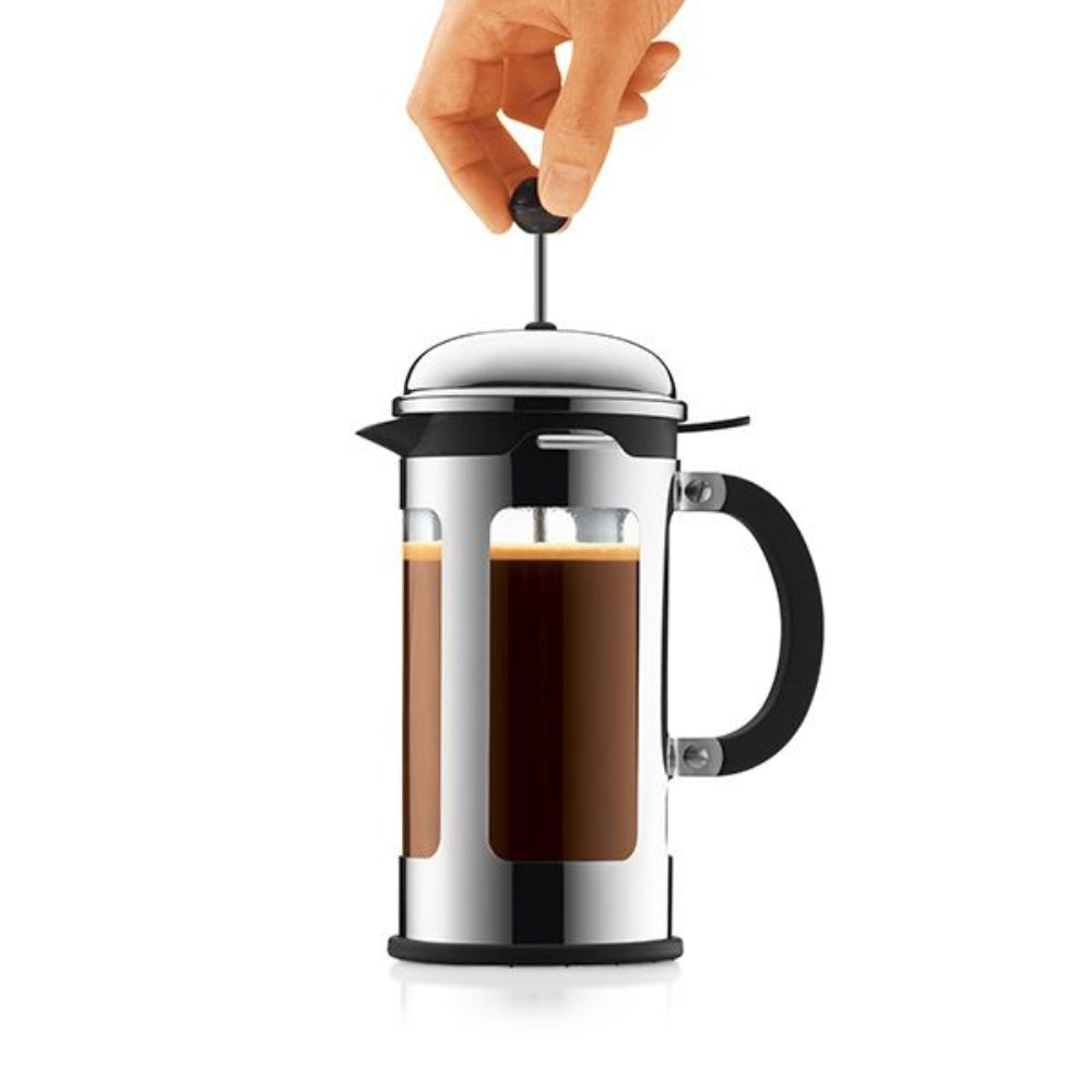 Bodum Chambord 4 Cup French Press Coffee Maker with Locking Lid - Chrome Plated Stainless Steel for Home, Office & Camping Use