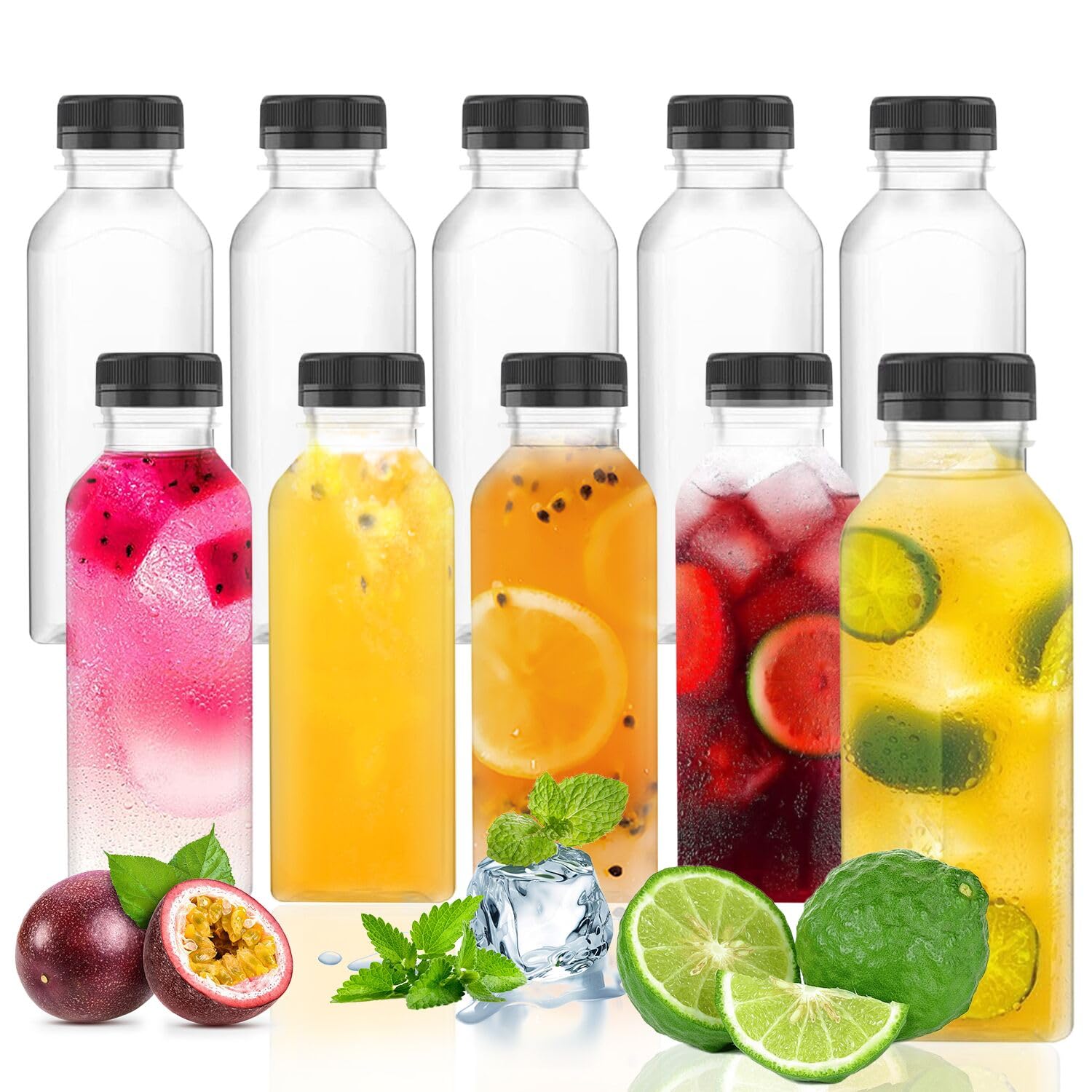 Goiio 3-Pack 17oz Clear Plastic Juice Bottles with Tamper-Proof Lids - Empty BPA-Free Drink Containers for Juice, Milk, Smoothies & Beverages - Perfect for Home, Restaurant, Cafe & Meal Prep Storage