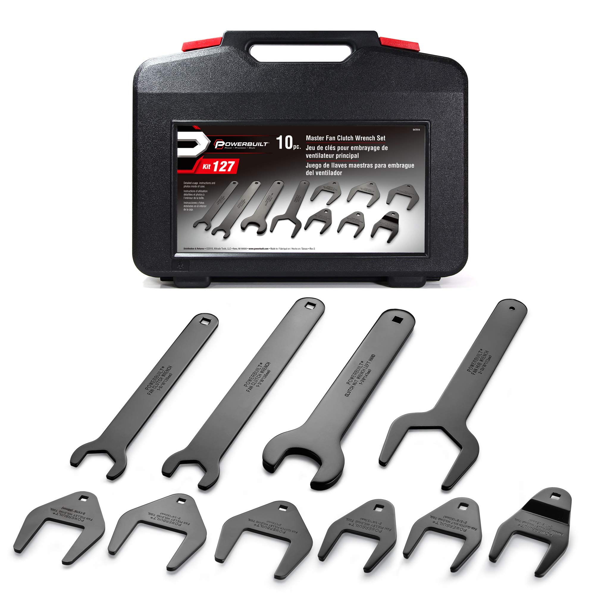 Powerbuilt Master Fan Clutch Wrench Set - 10-Piece Water Pump Cooling System Specialty Tool Kit for Clutch, Pulley & Fan Removal | Perfect for Auto Repair, DIY Mechanics & Professional Garage Use
