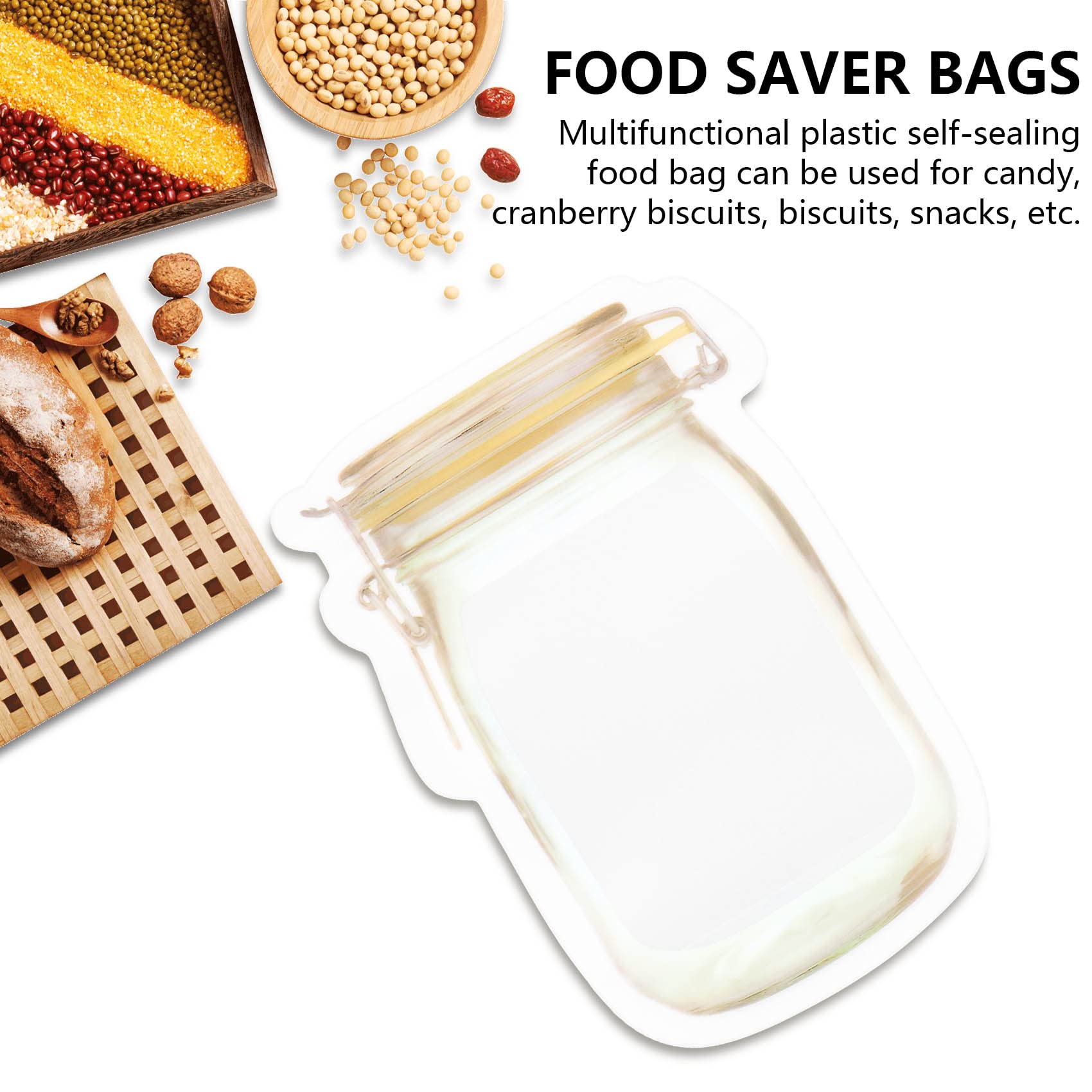 100 Pack Reusable Mason Jar Zipper Bags - Airtight Food Storage Bags for Snacks, Candy, Nuts & Cookies | BPA-Free Kitchen Organizer | Perfect for Meal Prep, Picnics & Pantry Organization