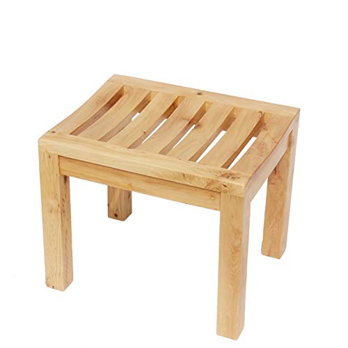 Non-Slip Waterproof Square Shower Stool - Solid Cedar Wood Bathroom Bench for Elderly & Kids (16.5
