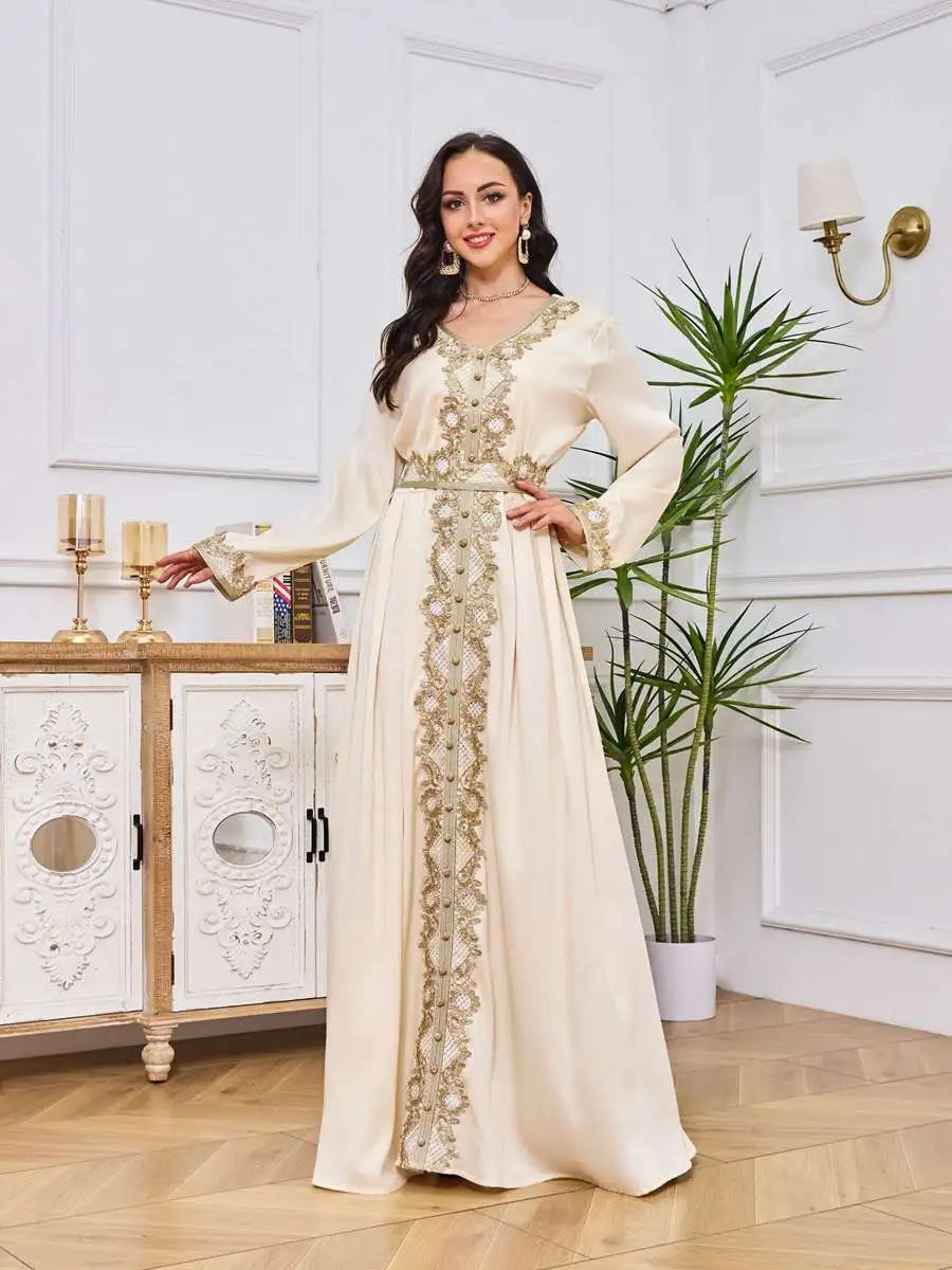 Elegant Embroidered Eid Dress for Muslim Women - Flowy Caftan Kaftan Dress for Eid Prayer, Party & Special Occasions