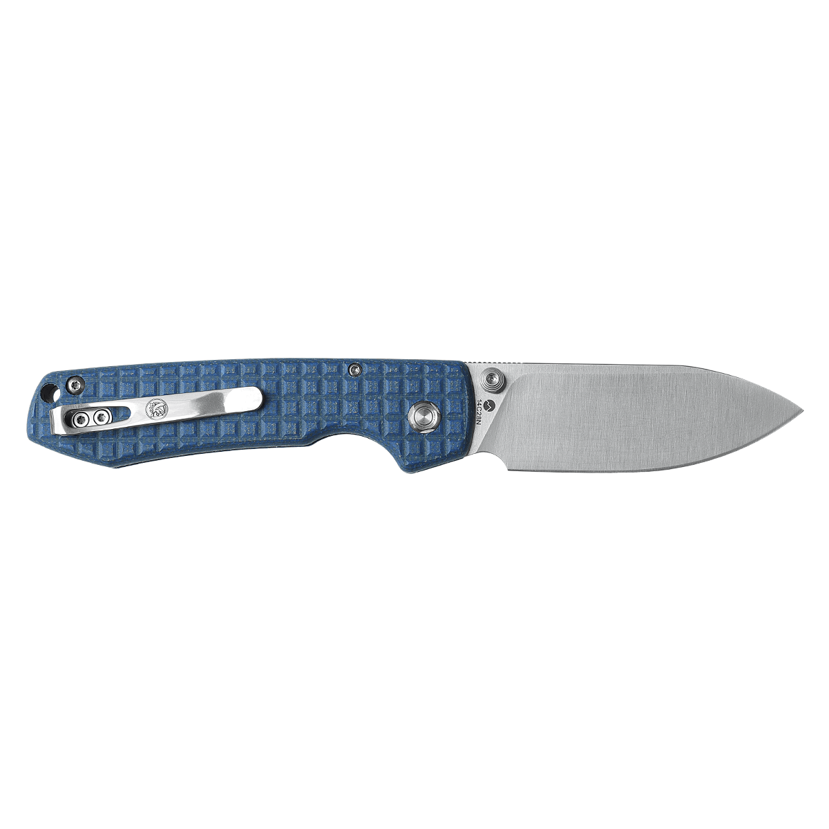 WMK Exclusive Vosteed Raccoon Button Lock Folding Knife - Blue Micarta Frag Pattern Handle, 14C28N Plain Edge RC3SVM17 - Perfect for Camping, Hiking & Everyday Carry (EDC)