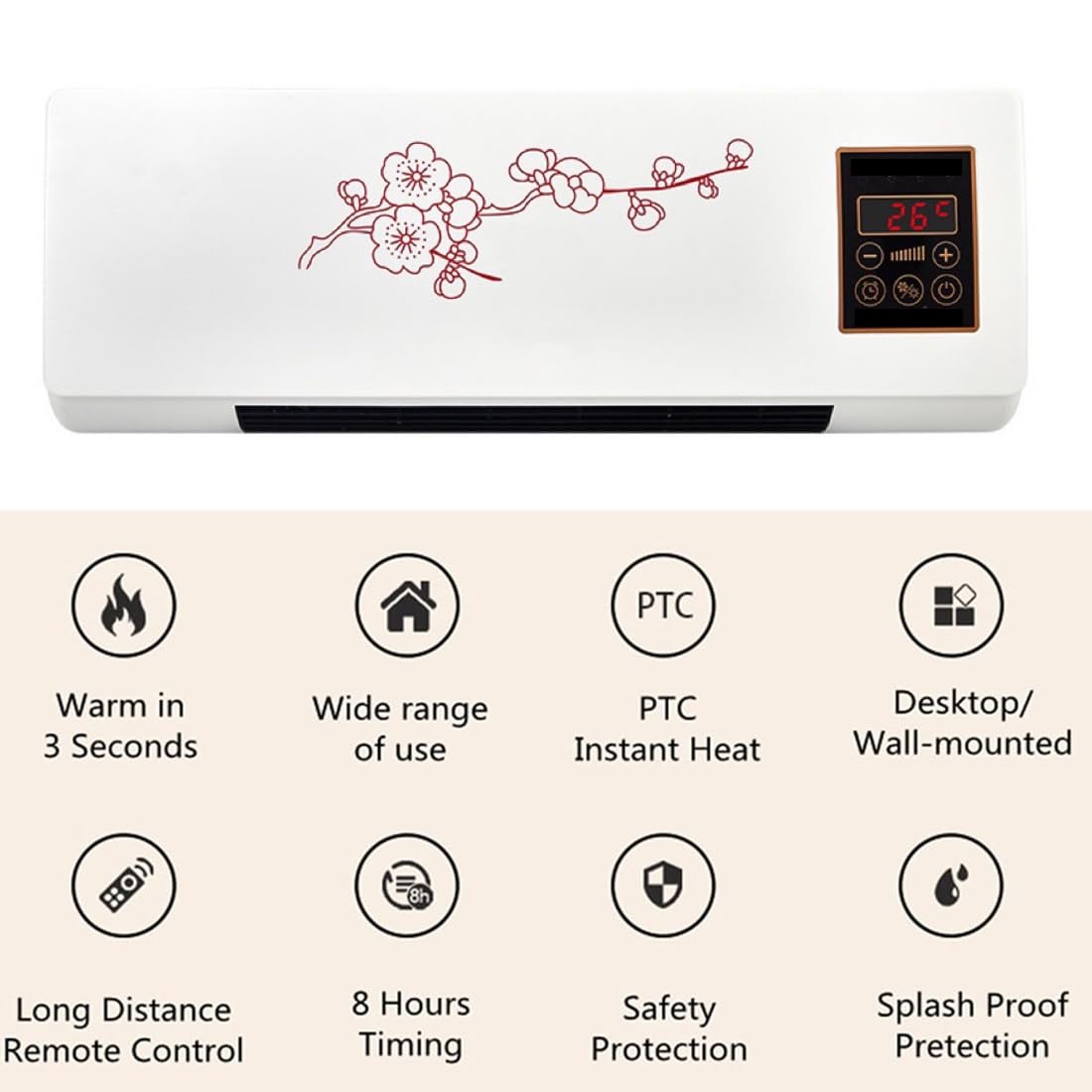 Split Max Portable Air Conditioner & Heater 2-in-1 - 8000 BTU Wall Mount Mini AC Unit with Remote - White - Perfect for Bedroom, Office & Small Spaces Cooling & Heating