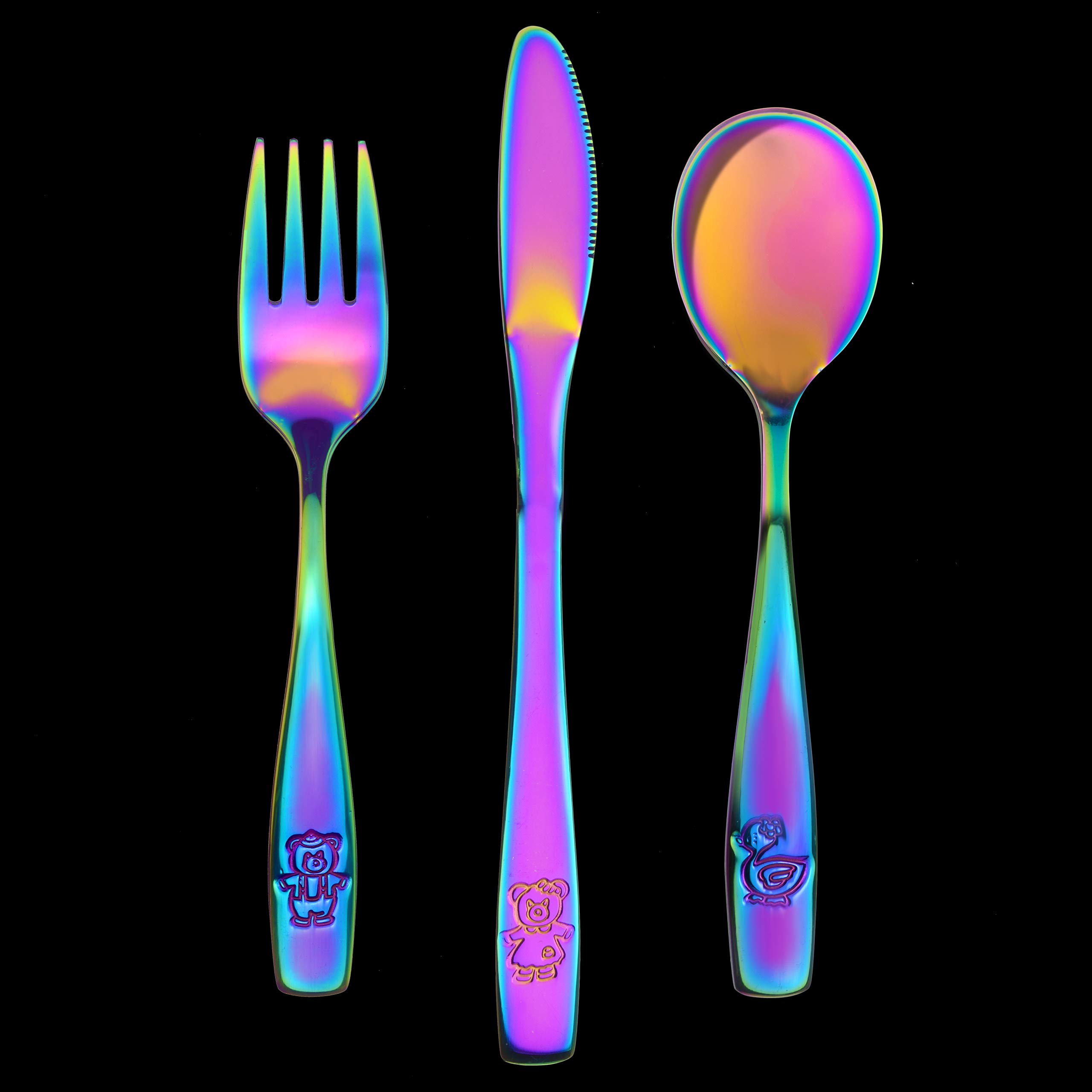 9-Piece Stainless Steel Rainbow Kids Cutlery Set - Safe Toddler Flatware with 3 Knives, 3 Forks & 3 Spoons (3 Place Settings) - Colorful Children's Silverware for Home, Preschool & Birthday Parties