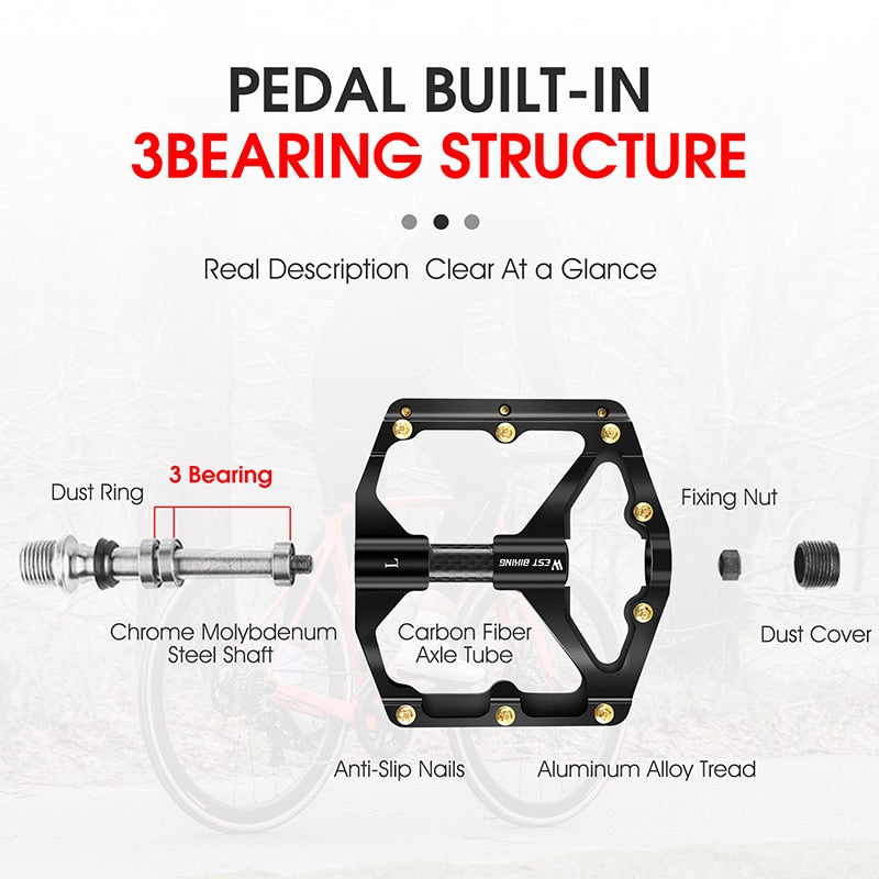 Premium 3-Bearing Ultralight Carbon Fiber Bike Pedals - Road/BMX/MTB Flat Pedals for Cycling Enthusiasts | Durable Specialized Bicycle Parts for Commuting, Racing & Mountain Trails