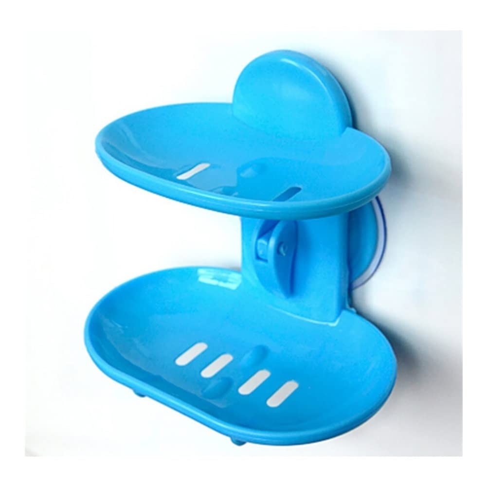 Double Layer Soap Dish Holder with Strong Suction Cups - Stylish Bathroom Organizer for Shower, Sink & Countertop - Easy to Clean Soap Tray Rack (Blue) - Perfect for Home, Hotel & Spa Use