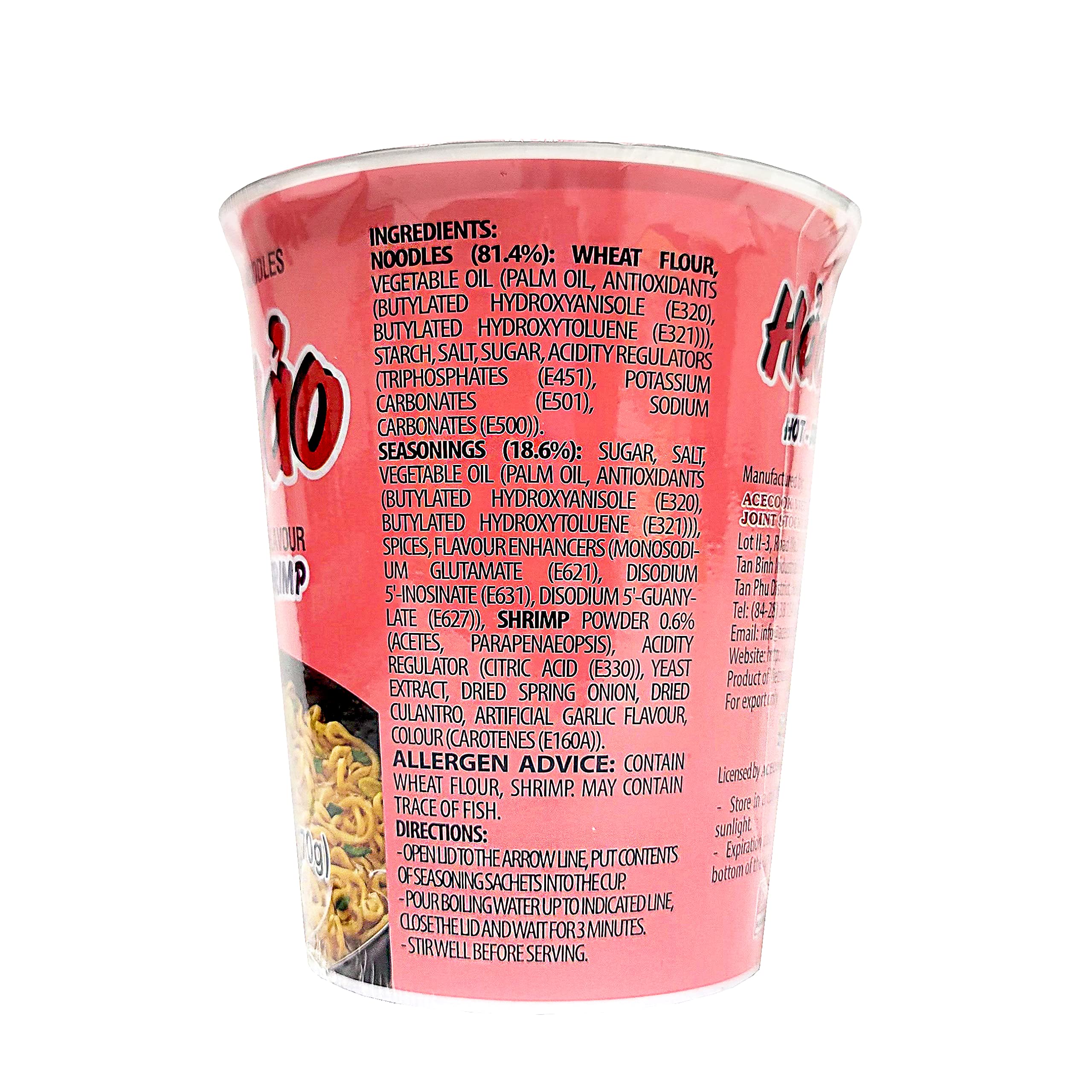 ACECOOK Hao Hao Instant Noodles Cups - Sate Onion Flavor / Mi Ly Sate Hanh 12 Cups X 2.29 OZ | Hot & Spicy Vietnamese Instant Ramen | Quick Meal, Office Lunch, Late Night Snack, Asian Food Lover Gift