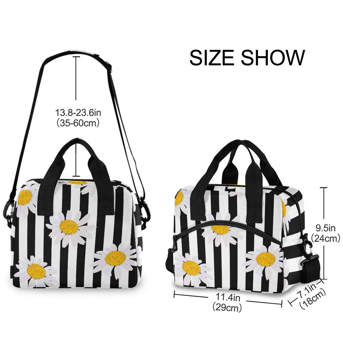 Blueangle Insulated Lunch Bag with Adjustable Shoulder Strap - Reusable Daisy Flower Design Lunch Box for Women & Men | Perfect for Work, School, Picnics & Outdoor Activities