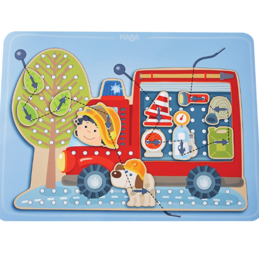 Best Haba Threading Fire Truck Toy for Kids - Wooden Lacing Activity for Fine Motor Skills Development - Perfect for Preschool Learning & Montessori Play