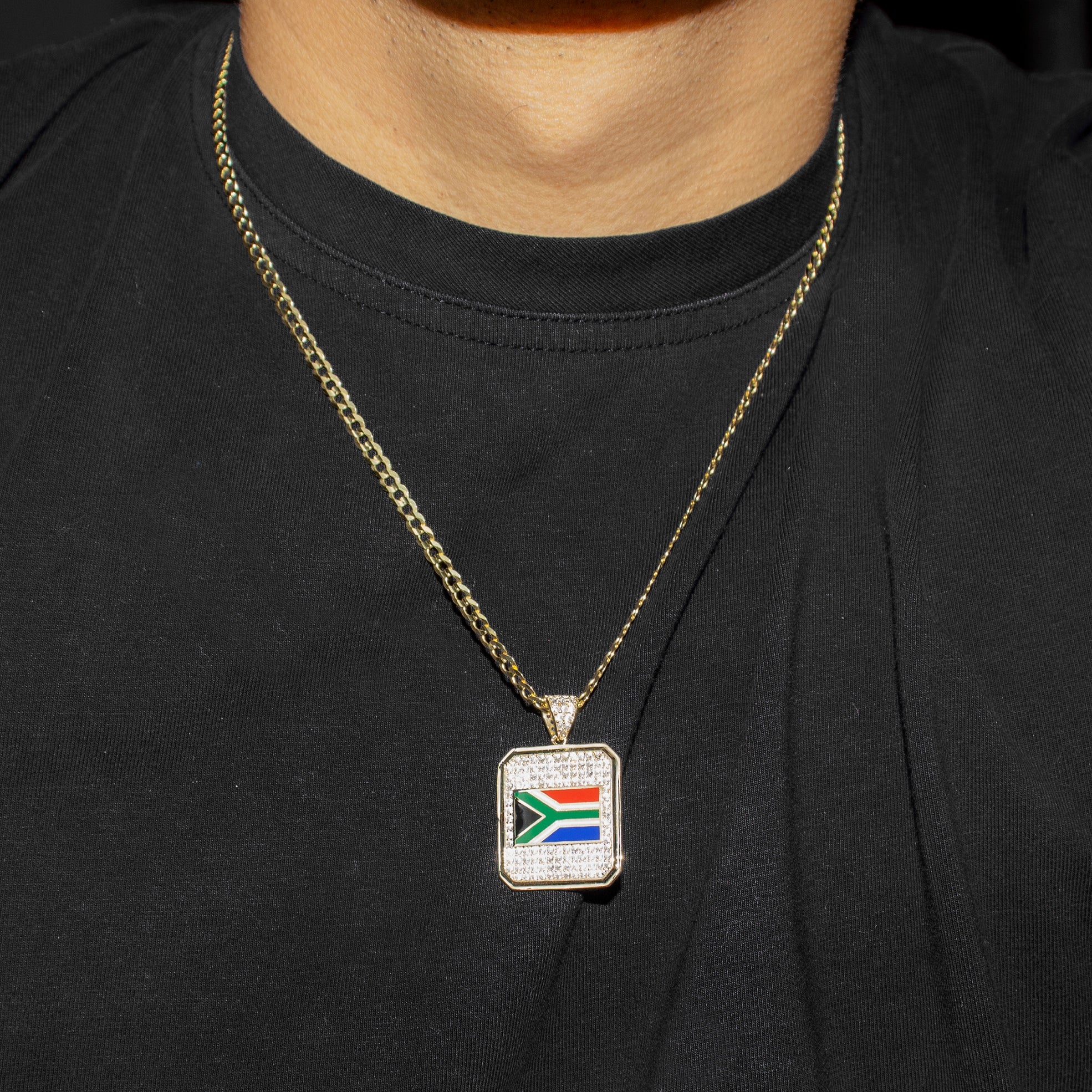 10K Yellow Gold South Africa Flag Necklace | 5-12 Grams | Perfect for Patriotic Gifts & National Pride Jewelry