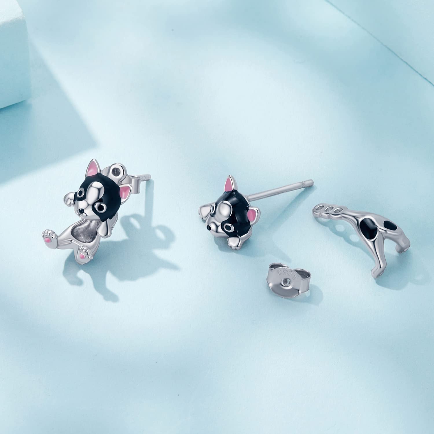 WOSTU 925 Sterling Silver Boston Terrier Dog Stud Earrings - Hypoallergenic Cute Puppy Drop Dangle Earrings for Women | Pet Lover Gift Idea | Perfect for Casual Wear, Animal-Themed Parties & Dog Lover Gifts
