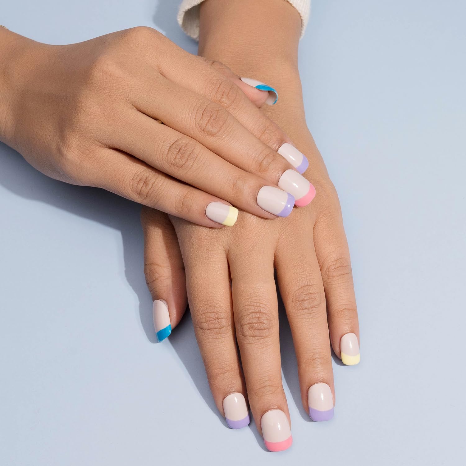 Rainbow French Press-On Nails Set - Premium Reusable Fake Nails for Women | Small Size Artificial Gel Nails with Full Coverage | Long Lasting UV Treated Stick-on Nails (20 Pcs, Both Hands) | Perfect for Parties, Weddings, and Everyday Glam