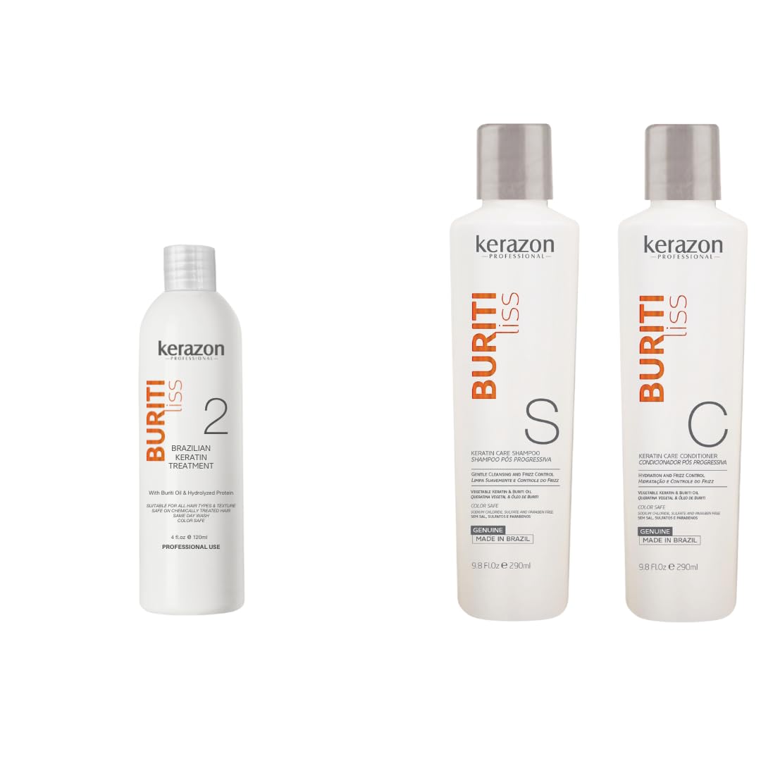 Buriti Liss Keratin Hair Treatment Kit with Sulfate-Free & Sodium-Free Shampoo & Conditioner - Smooth & Repair Damaged Hair for Salon-Quality Results at Home