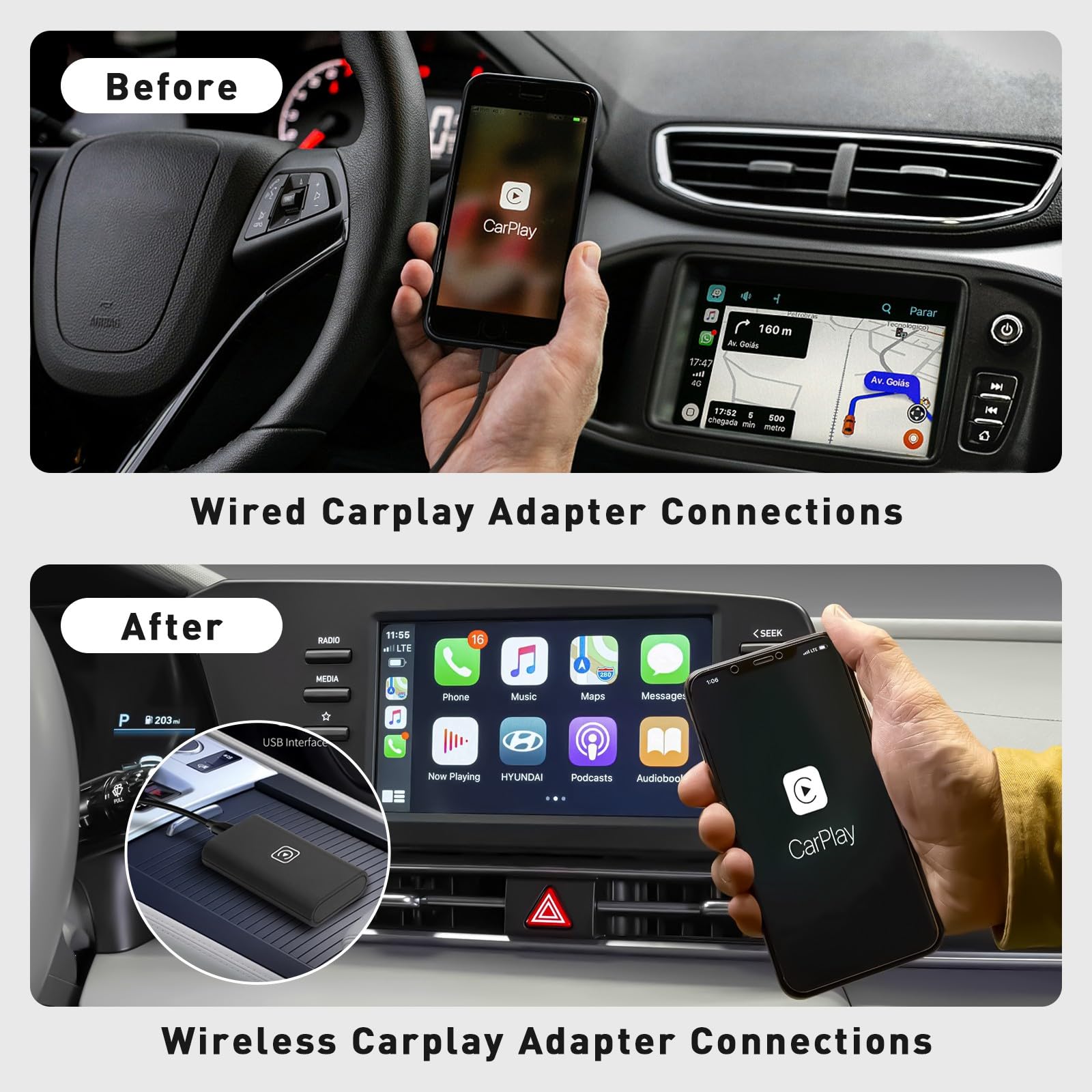 Wireless CarPlay Adapter for iPhone - Plug & Play Auto Connect, No Delay CarPlay Dongle for Cars 2016+ & iOS 10+ (Black) | Seamless iPhone Integration for Safer Driving & Hands-Free Navigation