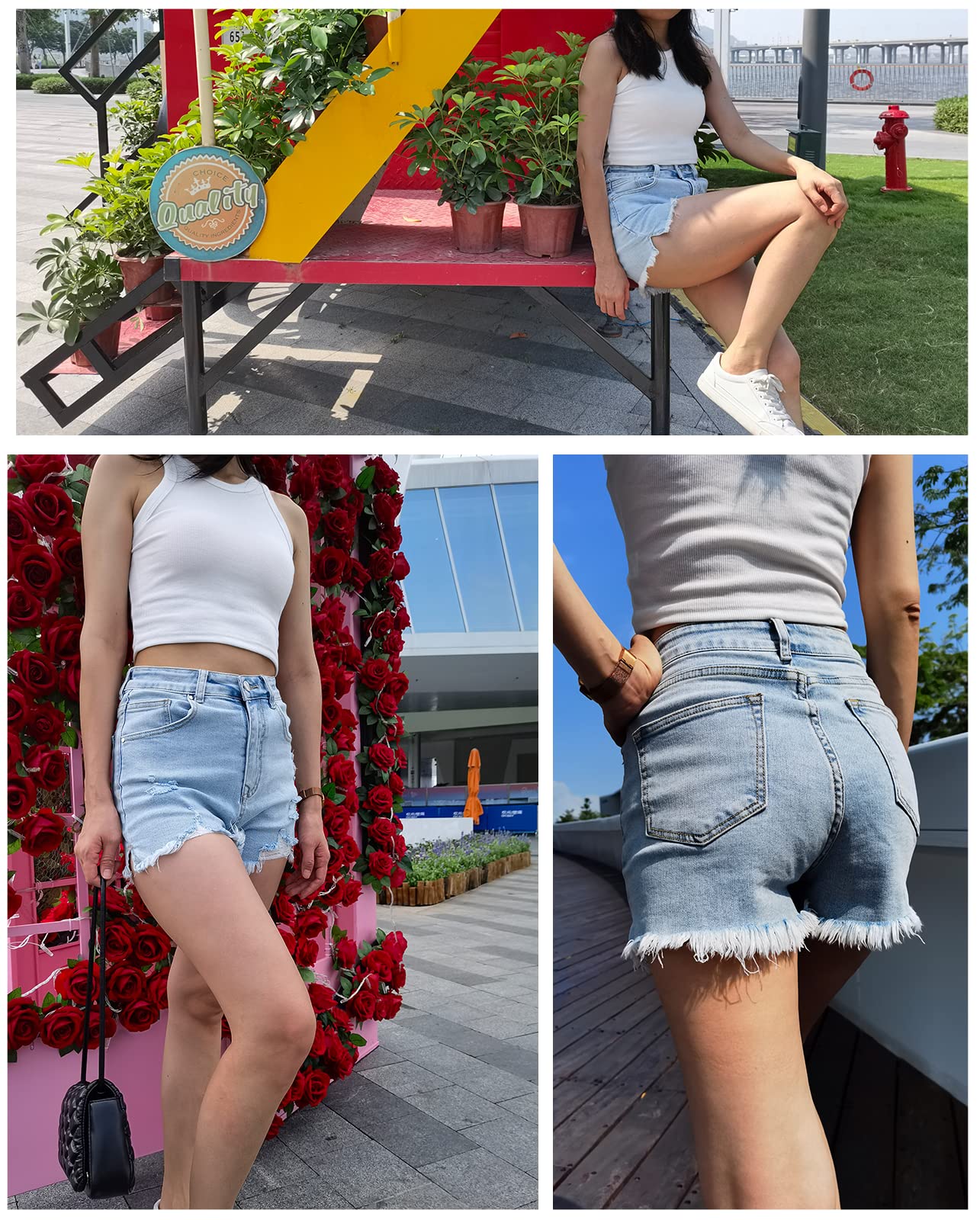 Women's High Waisted Ripped Denim Shorts - Distressed Jean Shorts for Summer | Casual Outfit, Beach Vacation & Street Style Fashion