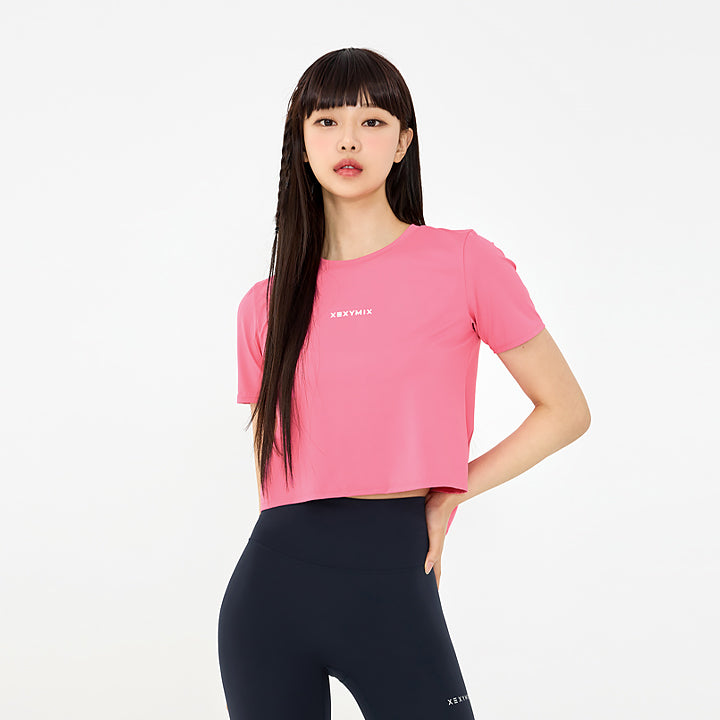Stylish Ice Feather Back Slit Crop Top Short Sleeve Blouse for Women | Summer Casual Wear & Party Outfit
