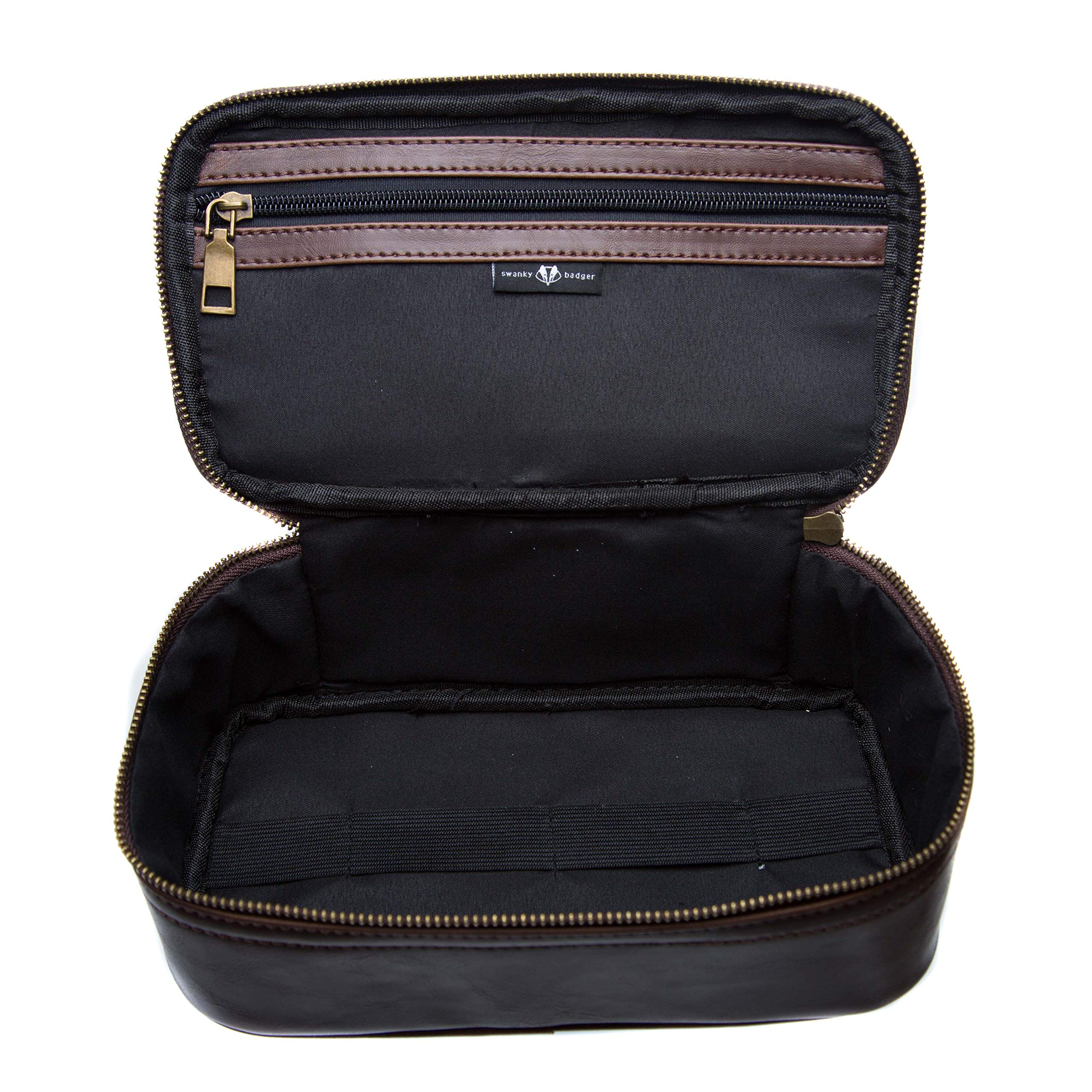 Premium Personalized Leather Toiletry Bag for Men - Swanky Badger Custom Dopp Kit (Brown Circle) - Ideal for Travel, Gym & Grooming Essentials