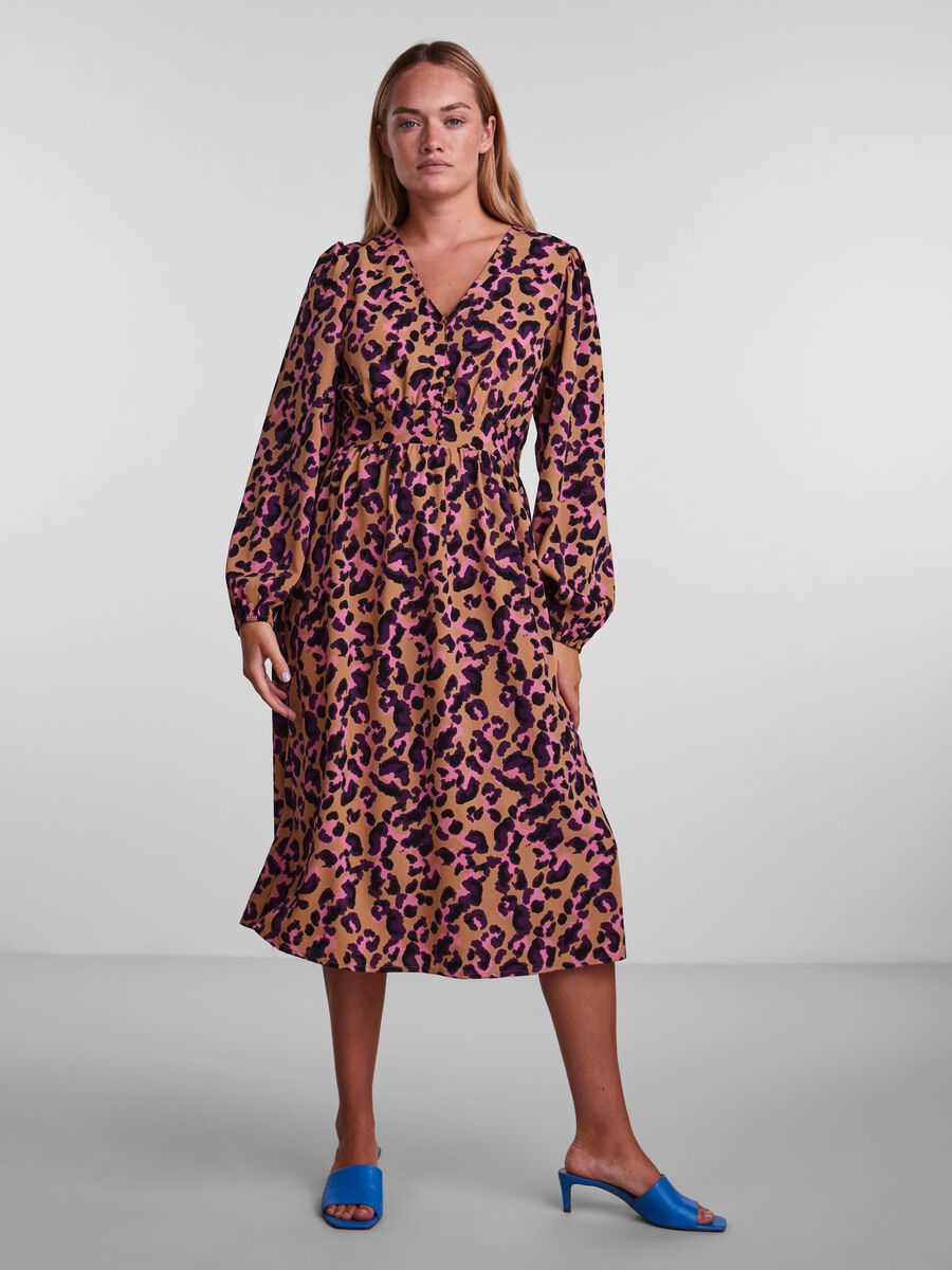 Erinn Midi Dress - Flowy Boho Summer Dress for Women in Indian Tan/Leo Print | Perfect for Beach Vacations, Date Nights & Casual Outings