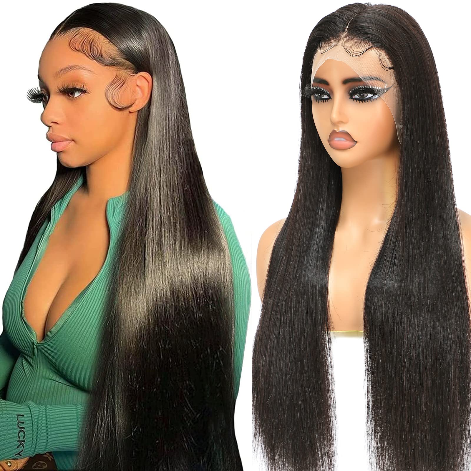 Wonder Girl 13x6 Lace Front Wigs Human Hair 200% Density 24 Inch 15A Straight Transparent HD Lace Frontal Glueless Wig with Pre-Plucked Baby Hair & Natural Hairline | Perfect for Daily Wear, Cosplay, and Special Occasions
