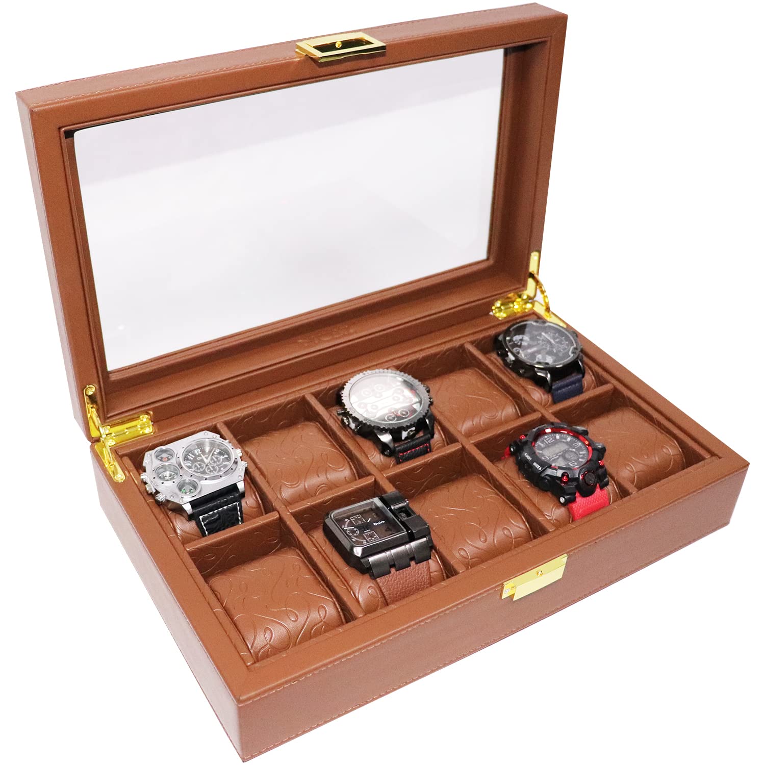 Premium MCBZ 10-Slot Leather Watch Box for Men - Fits 50-60mm Watches - Elegant Brown Storage Case - Perfect for Travel, Gifts & Watch Collection Organization
