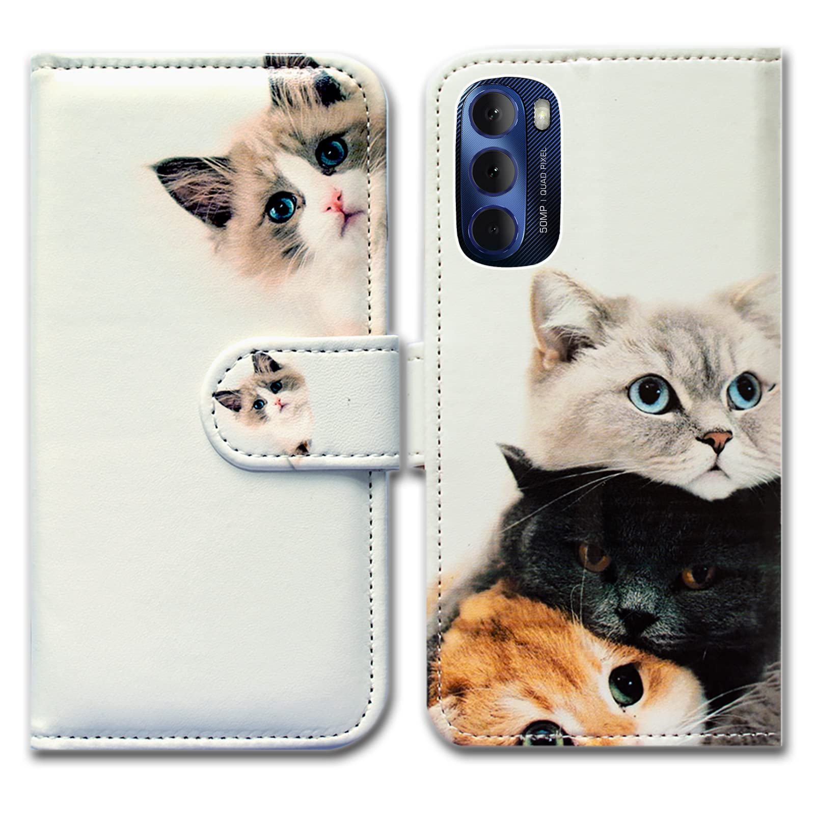 Cute Brown Cat Leather Flip Wallet Phone Case for Motorola Moto G Stylus 2022 with Card Slots & Kickstand - Perfect for Work, Travel, and Everyday Protection