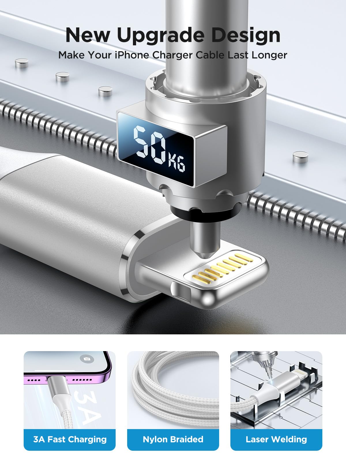 Aioneus MFi Certified Lightning Cable 2M - Fast Charging iPhone Charger Cable with Nylon Braided USB Cable for iPhone 14/13/12/11 Pro Max/XS/XR/X/8/7/6 Plus/5/SE - Perfect for Home, Office & Travel Charging