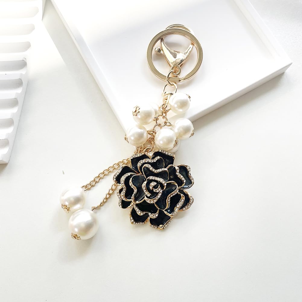 Sparkling Rhinestone Flower Keychain with Tassel - Elegant Leaf Key Ring for Women, Perfect for Wallet, Bag & Purse Charms - Great Gift for Birthdays, Weddings & Everyday Accessories