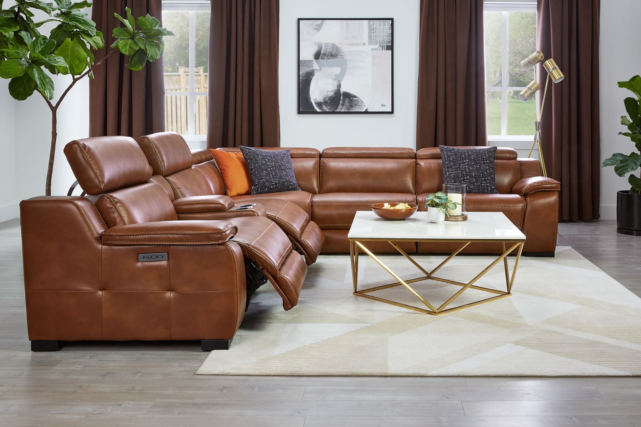Corsica 6-Piece Dual Power Reclining Sectional Sofa Set in Brown Leather - Perfect for Living Room, Home Theater & Family Gatherings