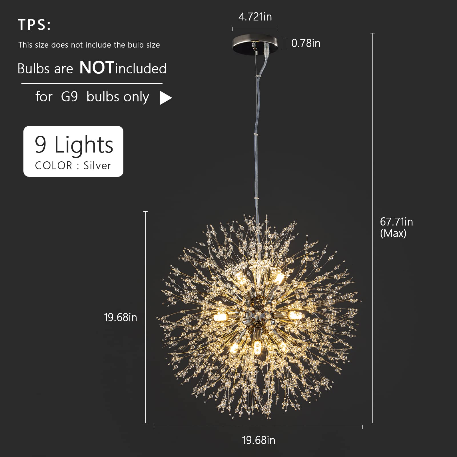 Modern Chandeliers Firework Dandelion Sputnik Chandelier - 9-Light Crystal Chrome Pendant Lighting Fixture for Kitchen Island, Dining Room, Bedroom & Living Room - Elegant Ceiling Light for Home Decor, Wedding & Restaurant Ambiance