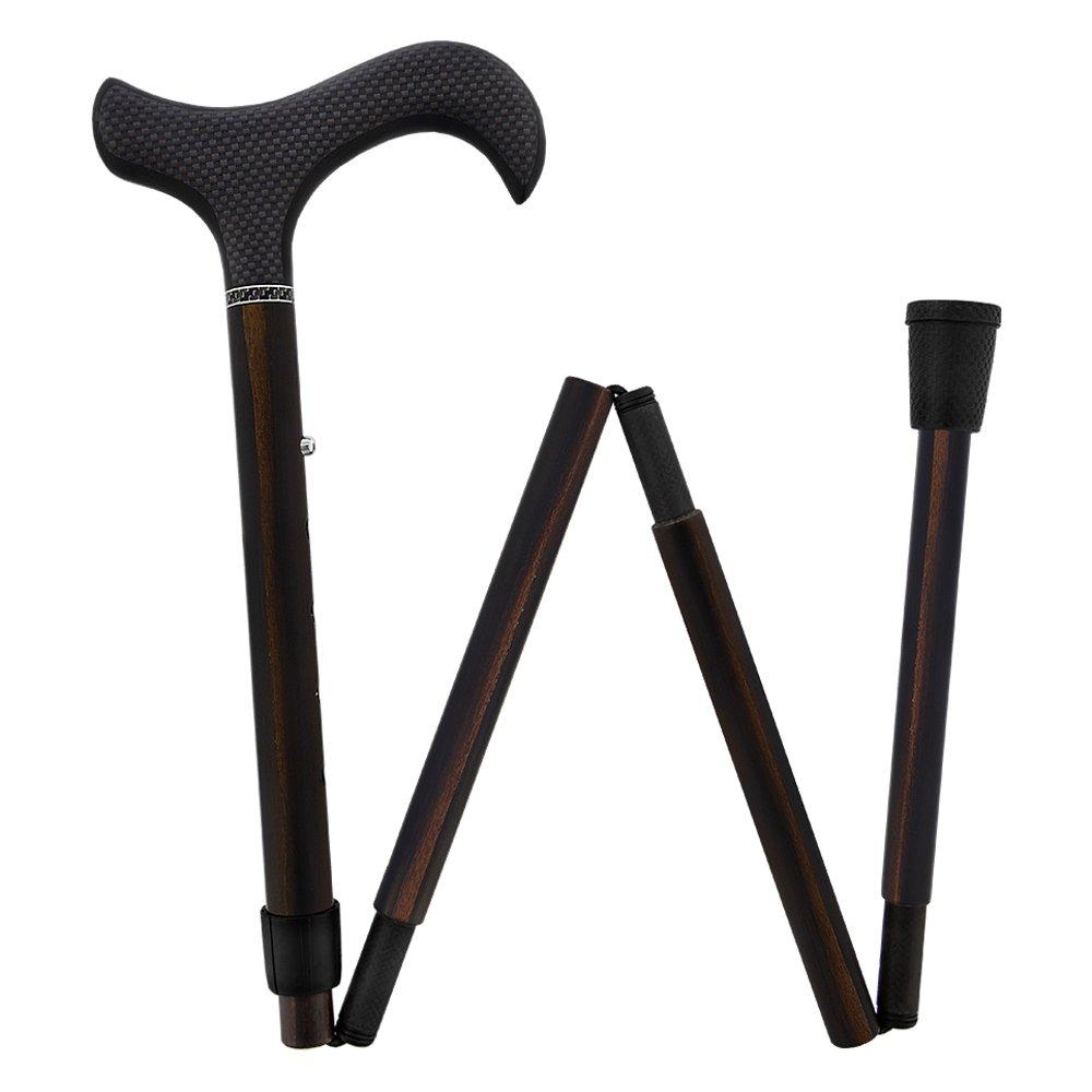 Premium Exotic Ebony Wood & Carbon Fiber Folding Cane - Adjustable Walking Stick for Men & Women, Lightweight & Durable Support for Hiking, Travel & Everyday Use