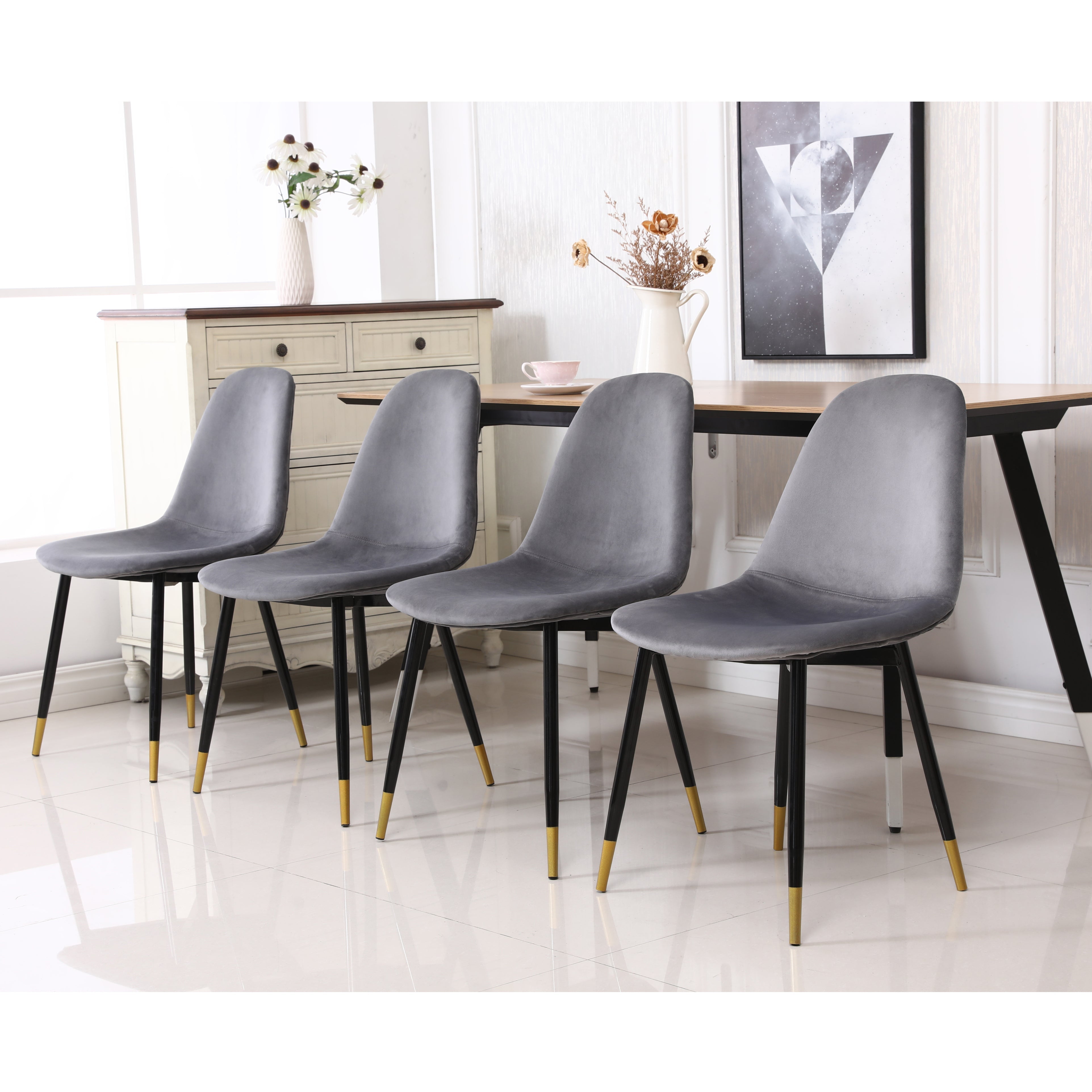 Roundhill Furniture Lassan Modern Fabric Dining Chairs - Set of 4 Gray Upholstered Side Chairs for Kitchen, Dining Room & Home Office - Comfortable Contemporary Seating Solution