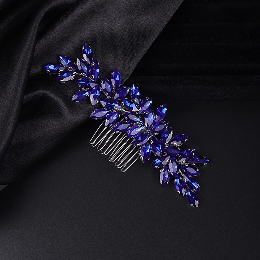 Jumwrit Rhinestone Bridal Hair Comb - Handmade Wedding Hair Accessory for Bride, Bridesmaid & Women (Blue) | Perfect for Weddings, Prom & Special Occasions