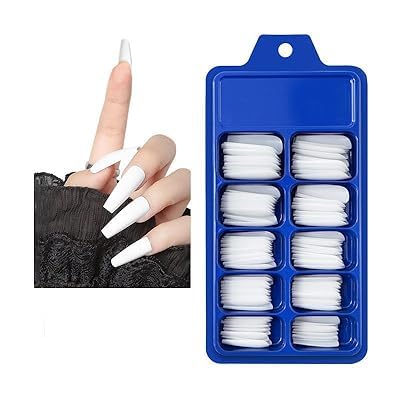 MAPPERZ 100 White Acrylic Nails Kit with 48 Jars Nail Glitter, 1 Nail Glue, 10 Self-Adhesive Nail Tapes, 144 Nail Art Stickers & Nail Stamp - Perfect for DIY Nail Art, Salon Professionals & Home Manicures