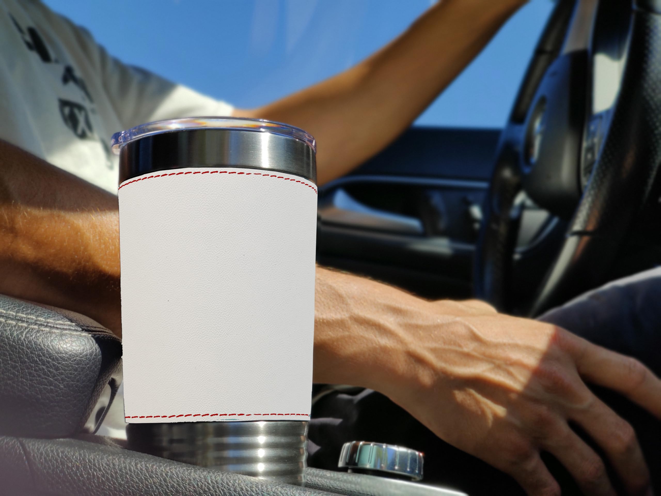 **20oz Vacuum Insulated Tumbler Mug with Personalized Engraving - Stainless Steel, Faux Leather & Baseball Style - Perfect for Rock Climbing, Hiking & Outdoor Adventures**