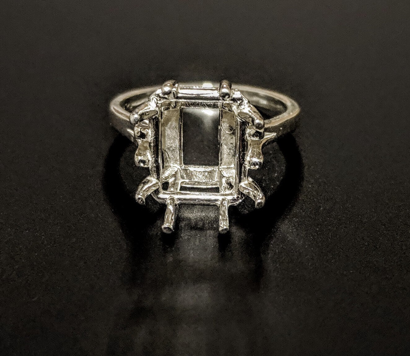 Solid Sterling Silver or 14kt Gold Emerald Cut Pre-Notched Blank Ring Setting - Size 7 (12x10mm or 16x12mm) - Perfect for Engagement Rings, Wedding Bands & Jewelry Making