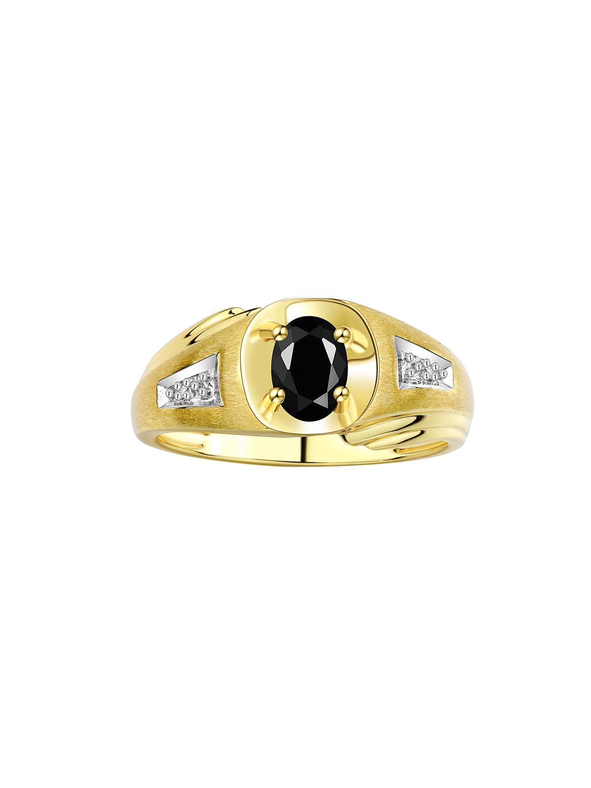 Rylos Men's Classic Designer 8X6MM Oval Gemstone & Diamond Ring - Yellow Gold Plated Silver Birthstone Ring for Men (Sizes 8-13) | Perfect for Weddings, Anniversaries & Special Occasions