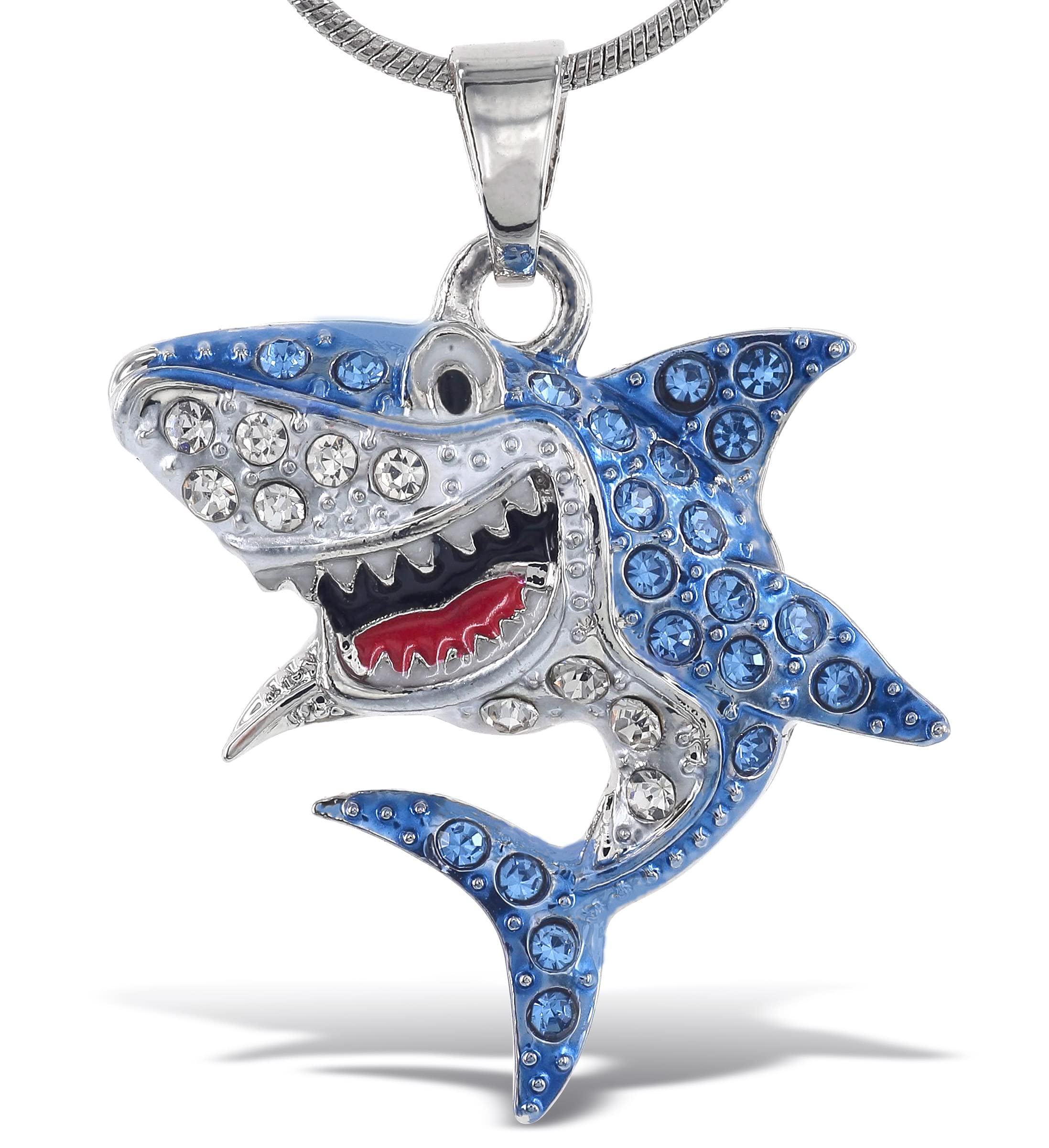 Sparkling Silver Shark Crystal Pendant Necklace - Elegant Shark Skull Head Jewelry for Women, 18 Inch Ocean Life Animal Charm Necklace - Perfect for Beach Parties, Gifts & Everyday Wear