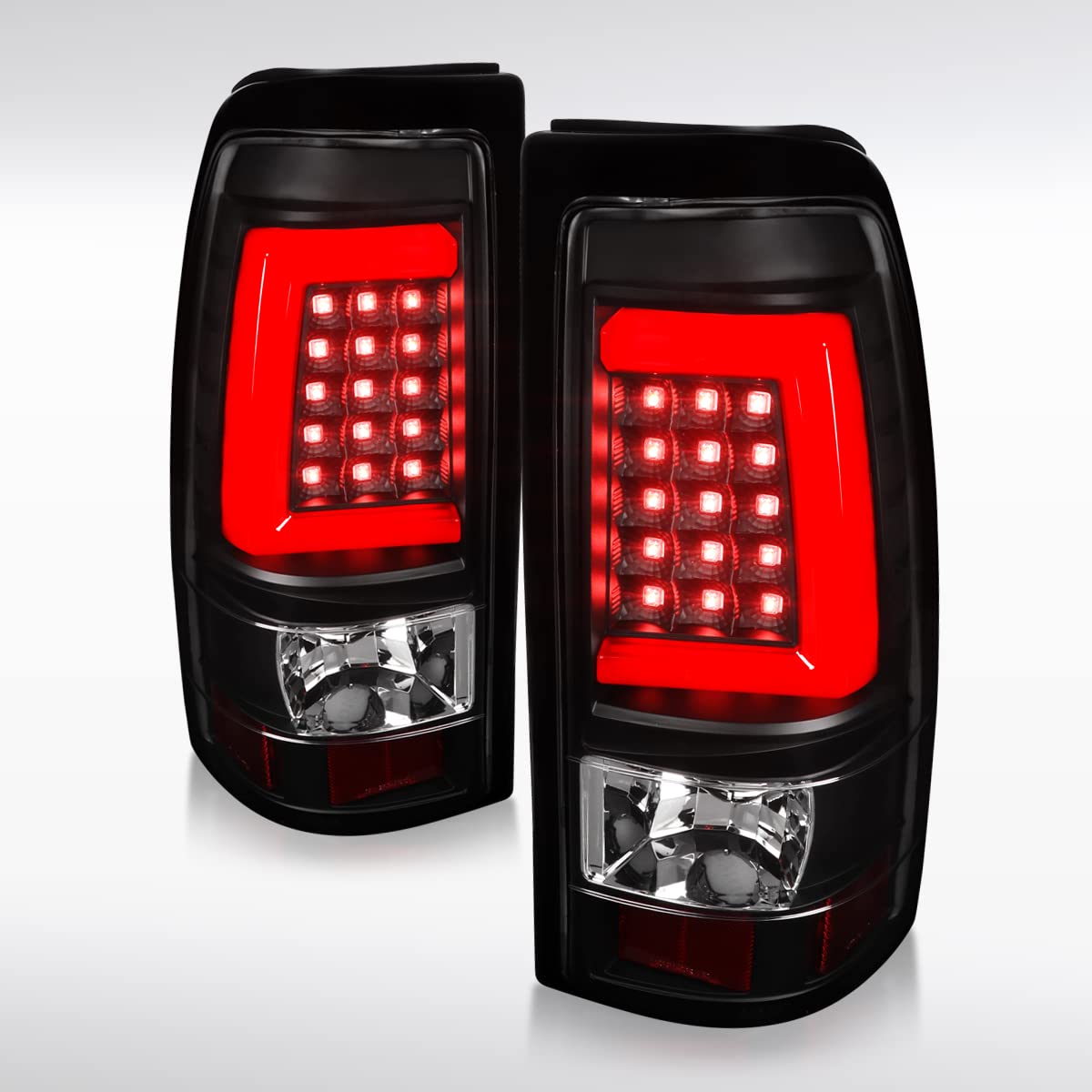 AUTOZENSATION LED Tail Lights Compatible with 1999-2002 Chevy Silverado & GMC Sierra 1500/2500/3500 - Black LED Tail Light Assembly Pair with Red Light Bar | Left & Right Side | Enhanced Visibility & Style for Night Driving & Custom Truck Upgrades