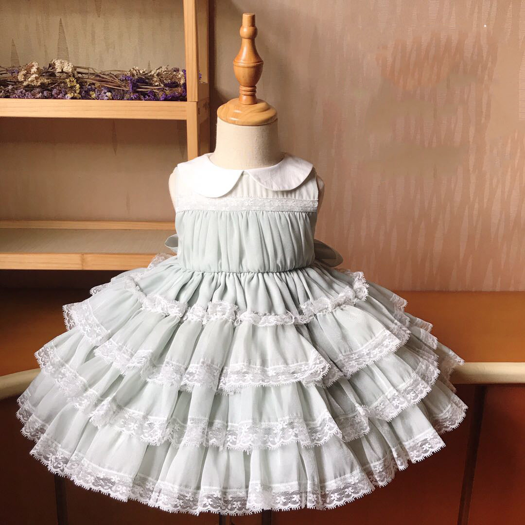 **Baby Girl Summer Dress with Doll Collar - Fluffy Princess Communion Party Outfit for Toddlers | Perfect for Birthday, Baptism & Special Occasions**