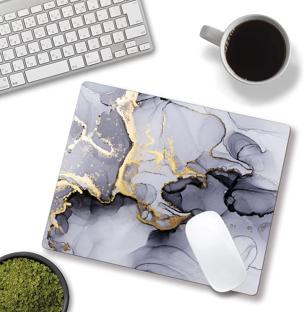 Premium Gray Gold Black Marble Gaming Mouse Pad - Non-Slip Rubber Base, Waterproof Office Mouse Mat with Custom Design (9.5