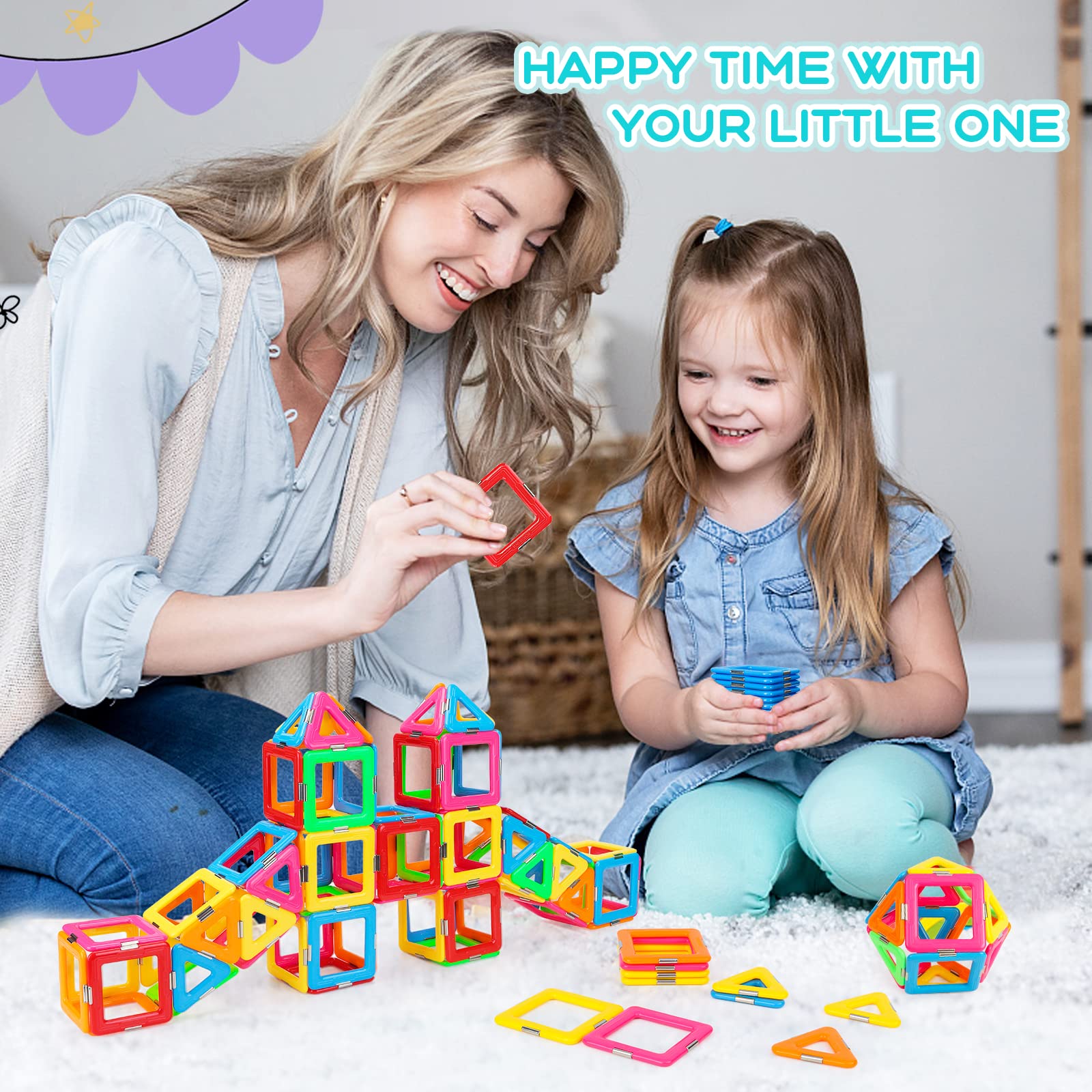 Idoot Magnetic Tiles Blocks - STEM Educational Building Toys for Kids Ages 3+, Creative Construction Play Set for Boys & Girls - Perfect for Preschool Learning, Birthday & Christmas Gifts - Includes Storage Bags - Great for Classroom, Home Play & Developmental Activities