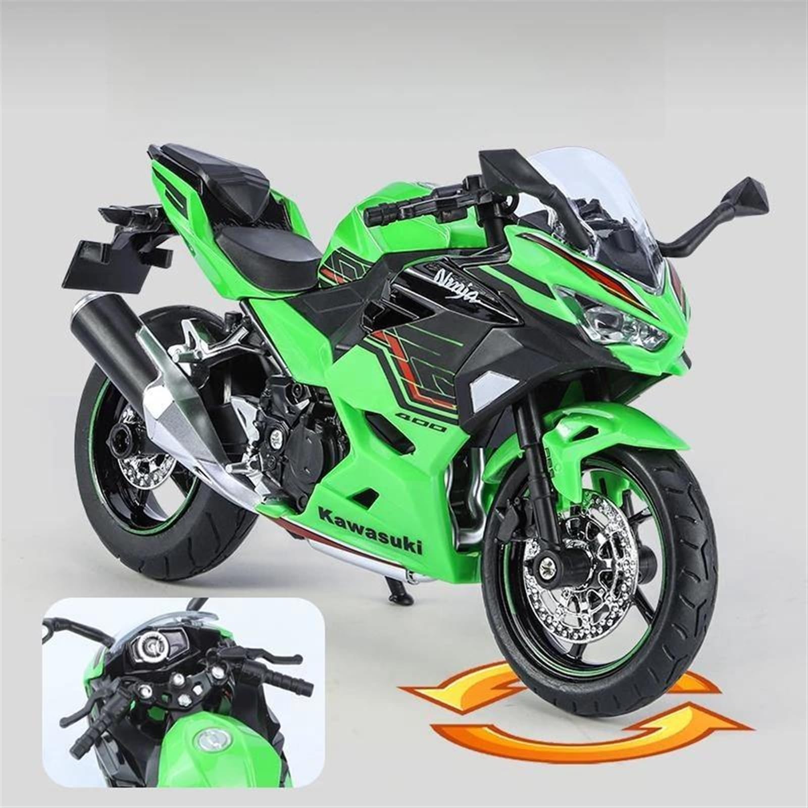 1/12 Kawasaki Ninja 400 Die-Cast Motorcycle Model - Metal Toy with Sound & Light for Sports Fans