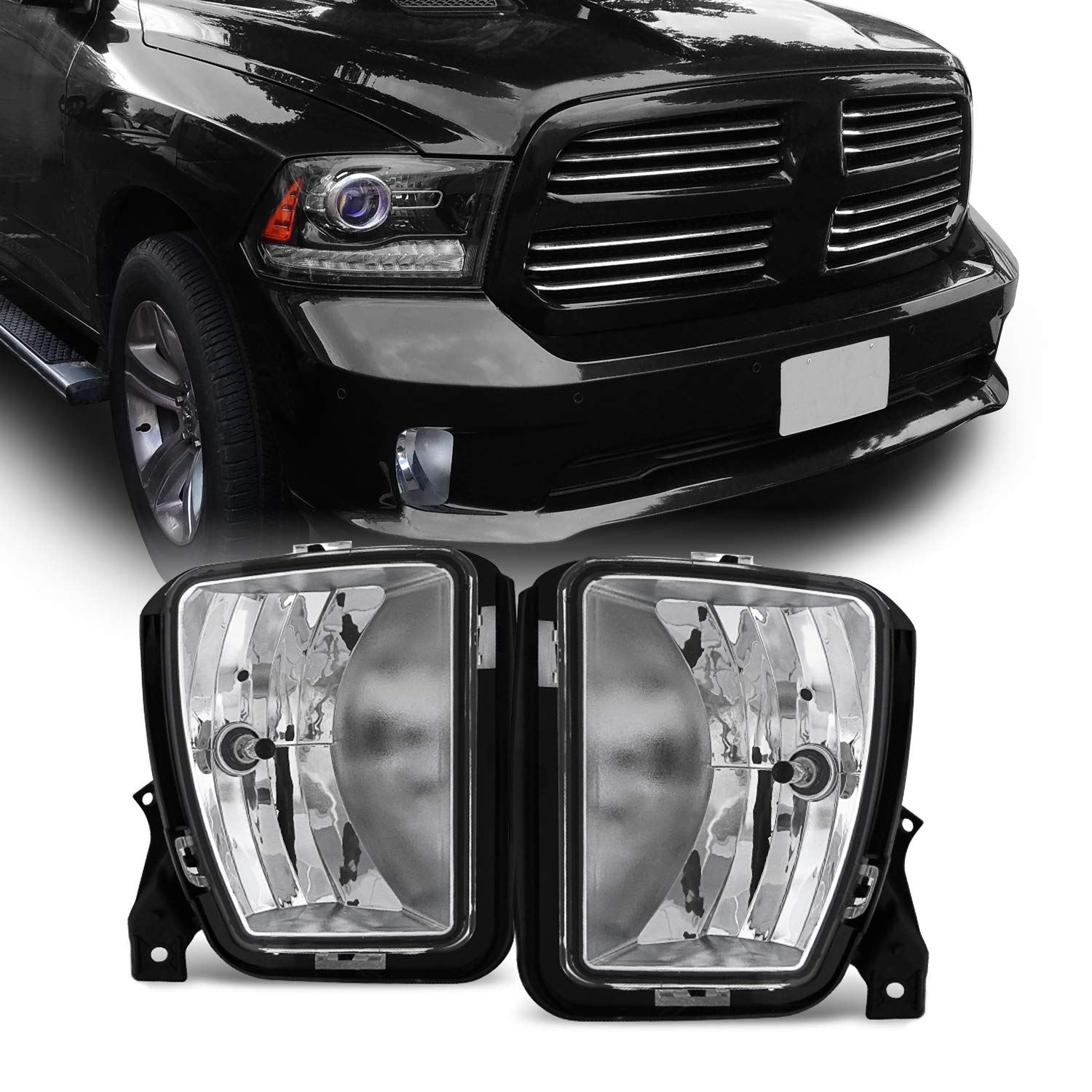 AKKON Clear Bumper Fog Lights with Bulbs for 2013-2018 Dodge Ram 1500 Pickup Truck - Upgrade Your Night Driving Visibility & Style