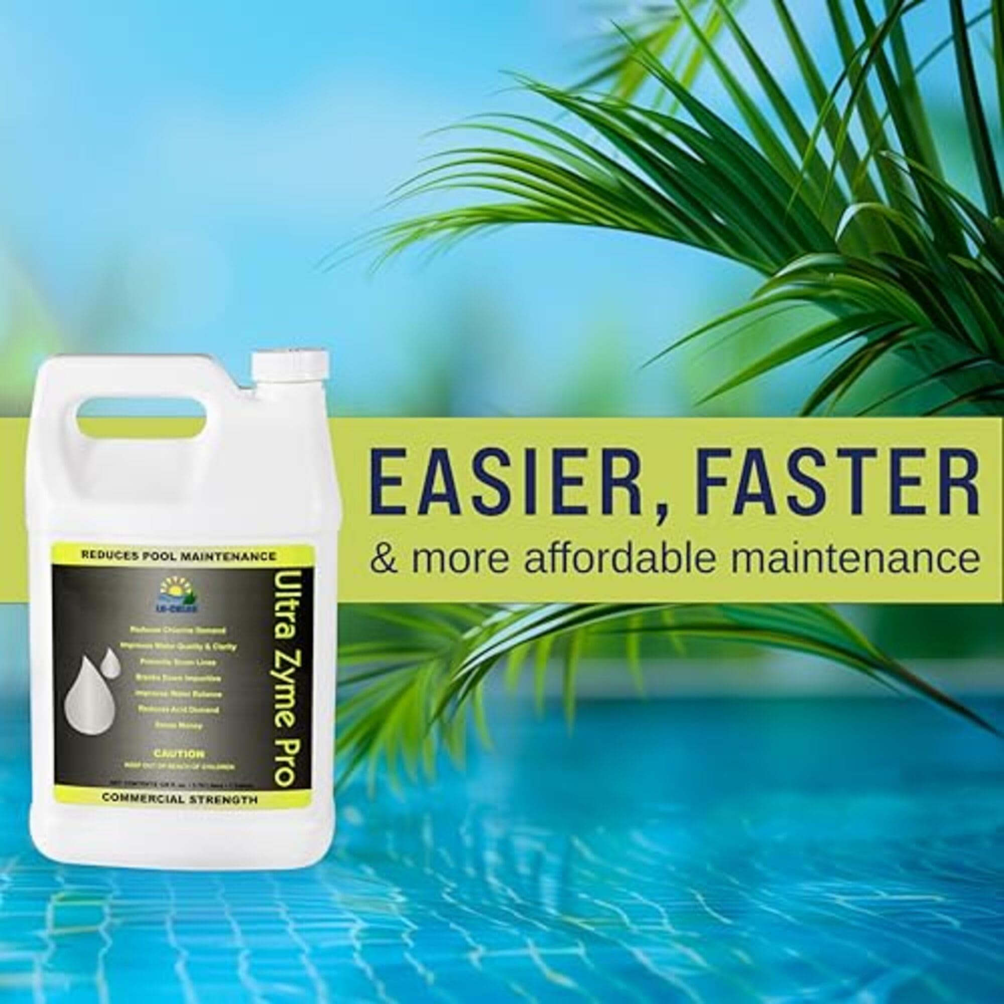 Ultra Zyme Pro Pool Enzyme Treatment - Powerful Swimming Pool Enzymes to Eliminate Scum Lines, Reduce Chlorine Demand 30-50%, Improve Water Clarity (128 Oz) for Crystal Clear Pools & Spas