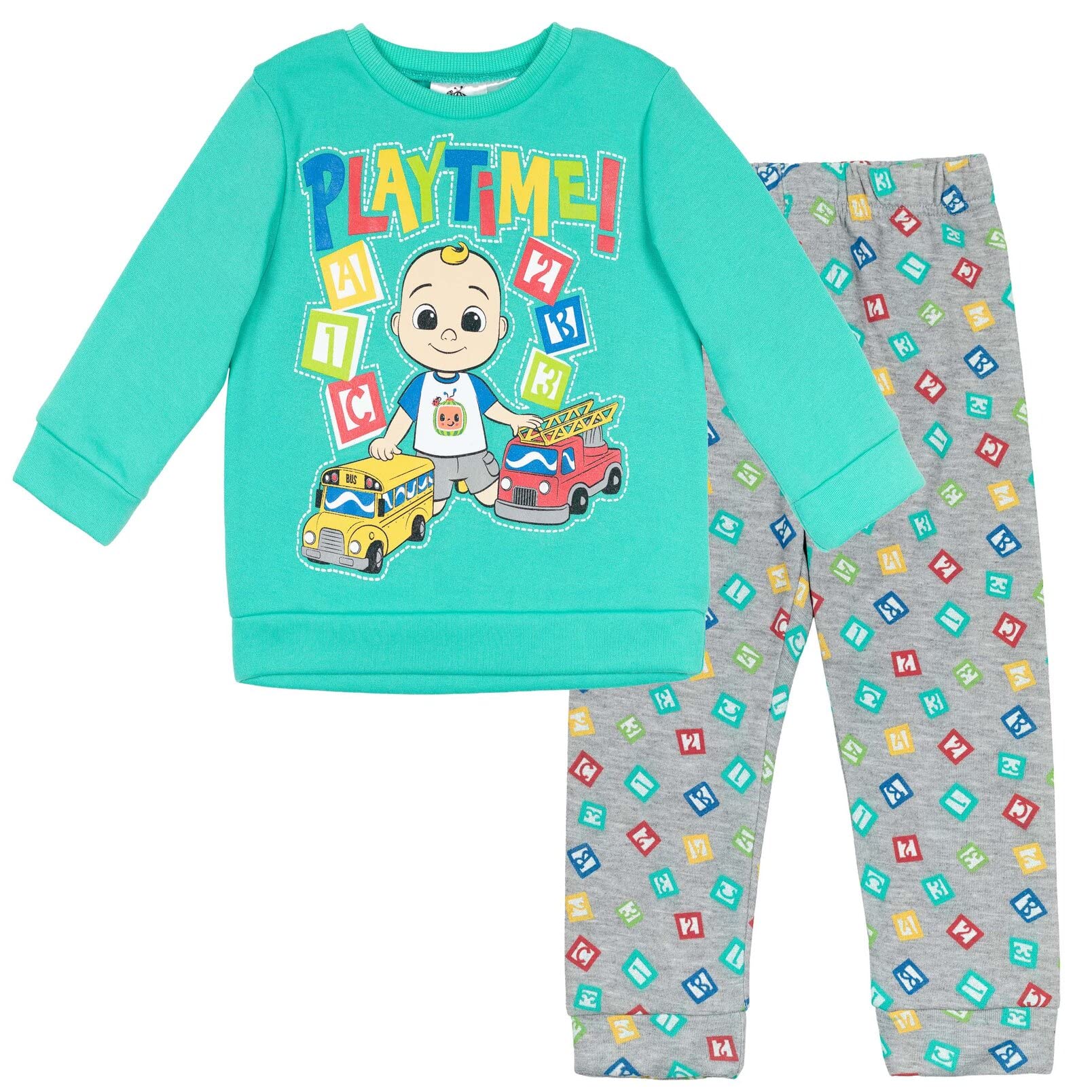 CoComelon JJ Toddler Boys Sweatshirt & Jogger Set - Green & Grey 2-Piece Outfit for Playdates & Preschool