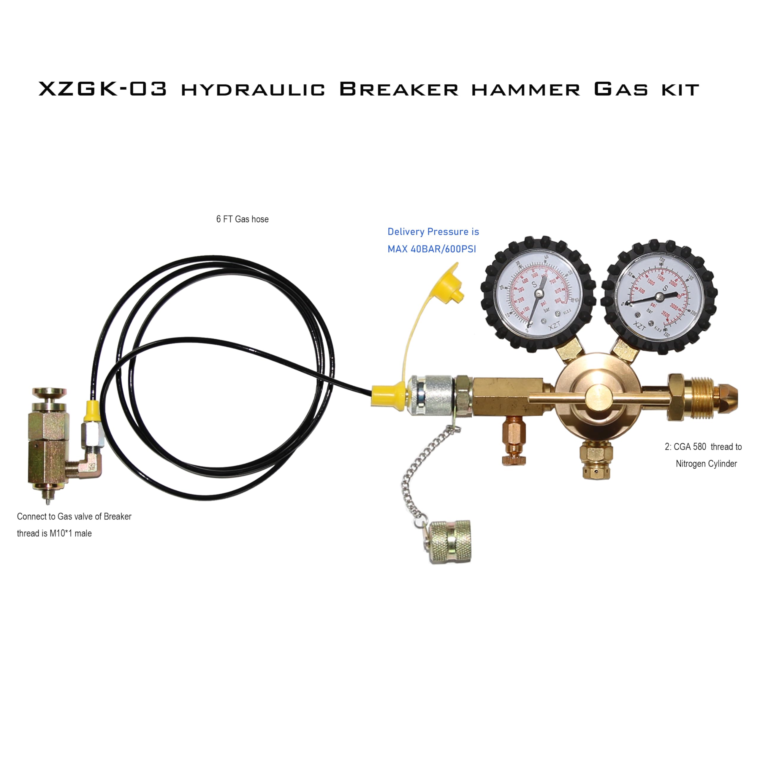 XZT GK-03 Hydraulic Nitrogen Gas Charging & Pressure Test Kit for JCB Hydraulic Breaker Hammer - Professional Maintenance Tool for Construction Equipment Repair